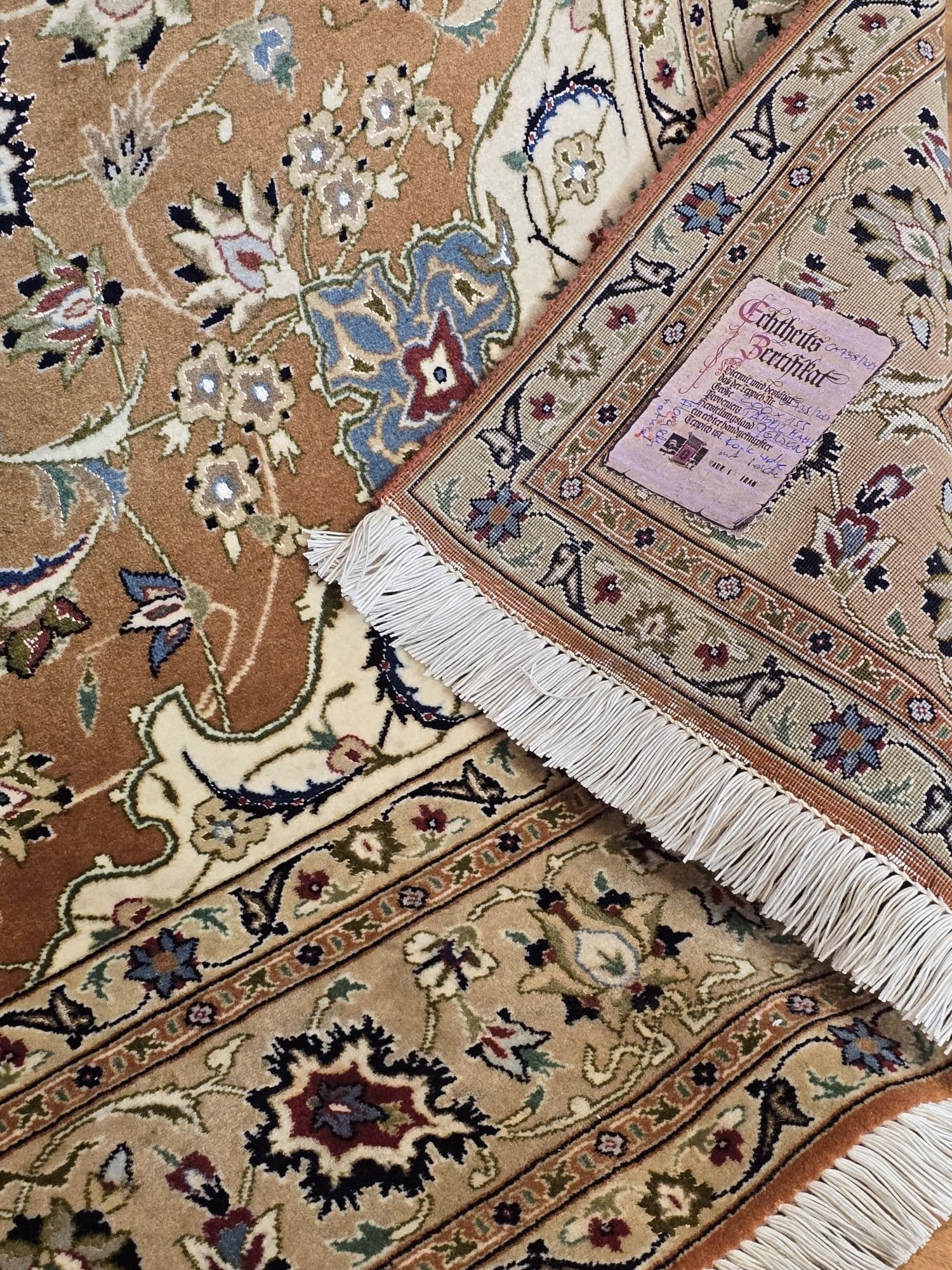 Dywan Tabriz Mahi 155x200 cm, brązowy, wełna jedwab, Iran - 395490
