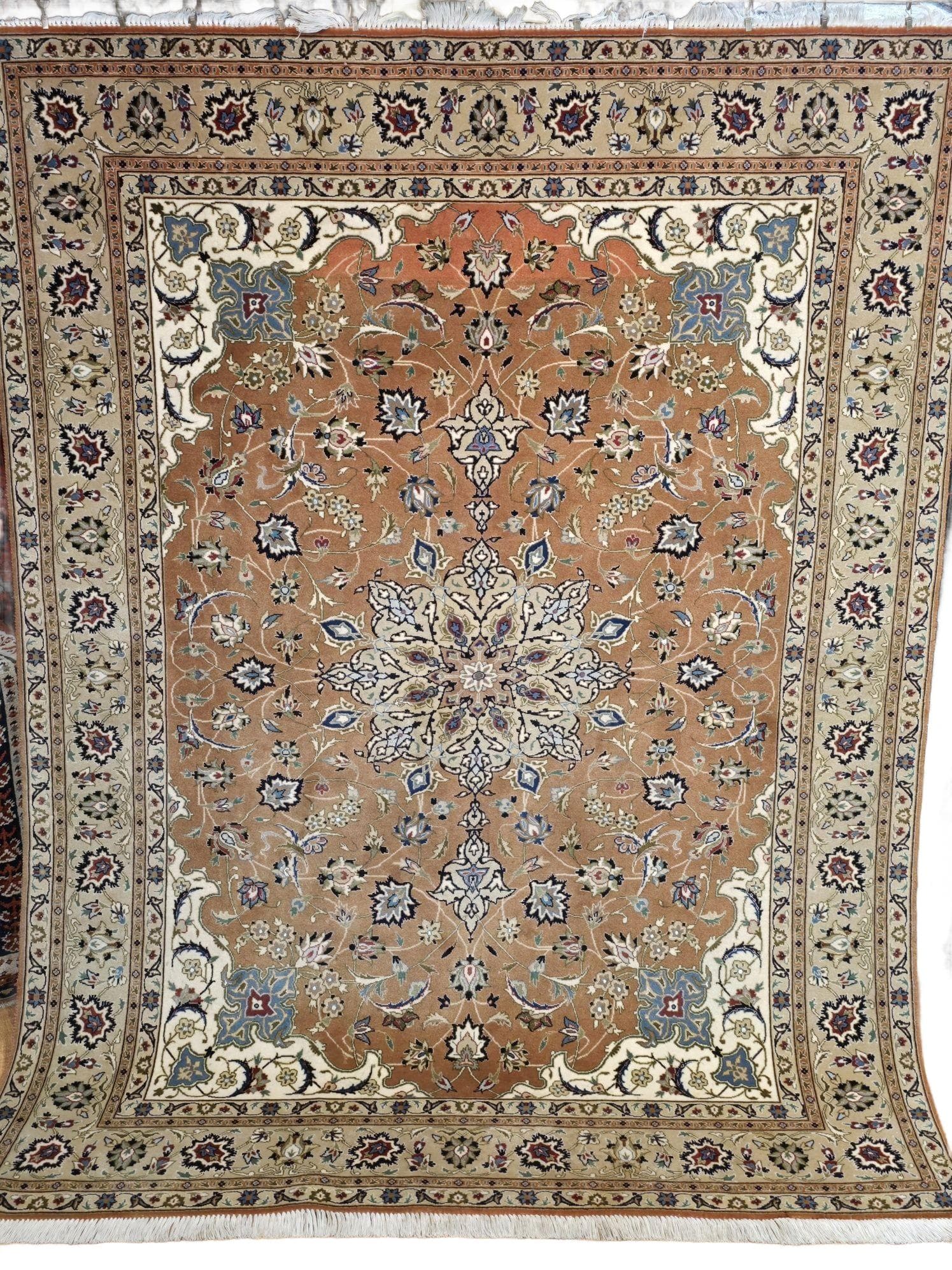 Dywan Tabriz Mahi 155x200 cm, brązowy, wełna jedwab, Iran