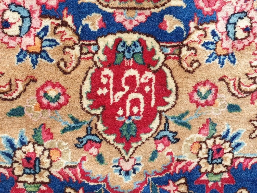 Dywan perski Kerman 288x396 cm, czerwony kremowy niebieski, wełna bawełna, Iran, lata 60. - 395495