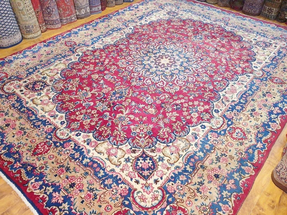 Dywan perski Kerman 288x396 cm, czerwony kremowy niebieski, wełna bawełna, Iran, lata 60. - 395494