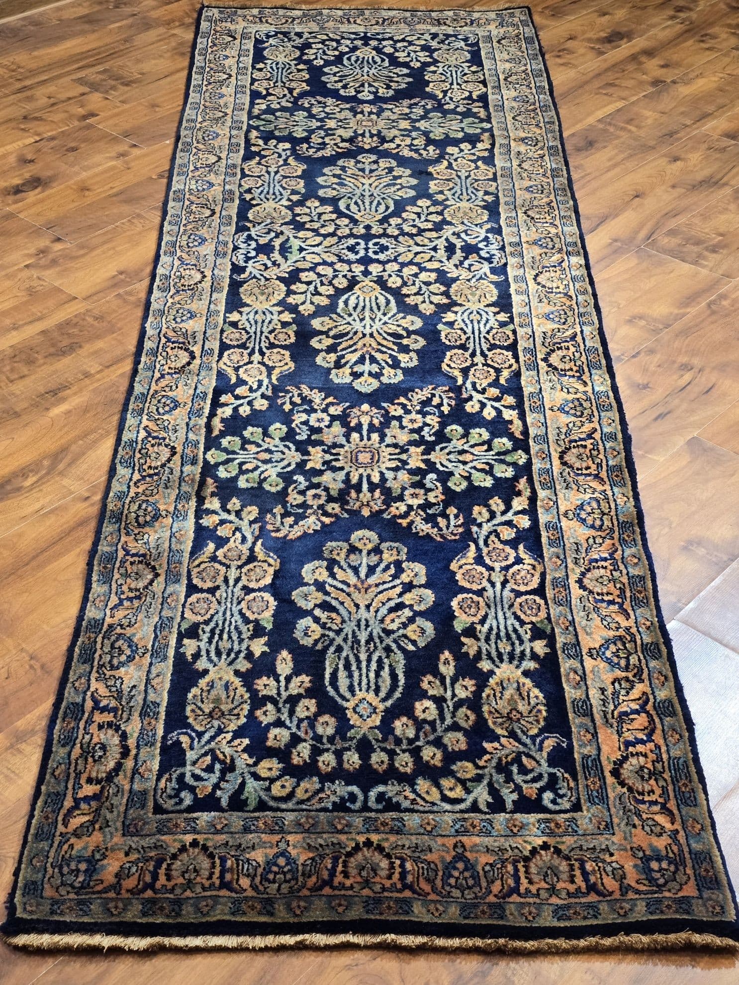 Chodnik Sarough Sultanabad 80x265 cm, niebieski, wełna, Iran, lata 30. - 395505