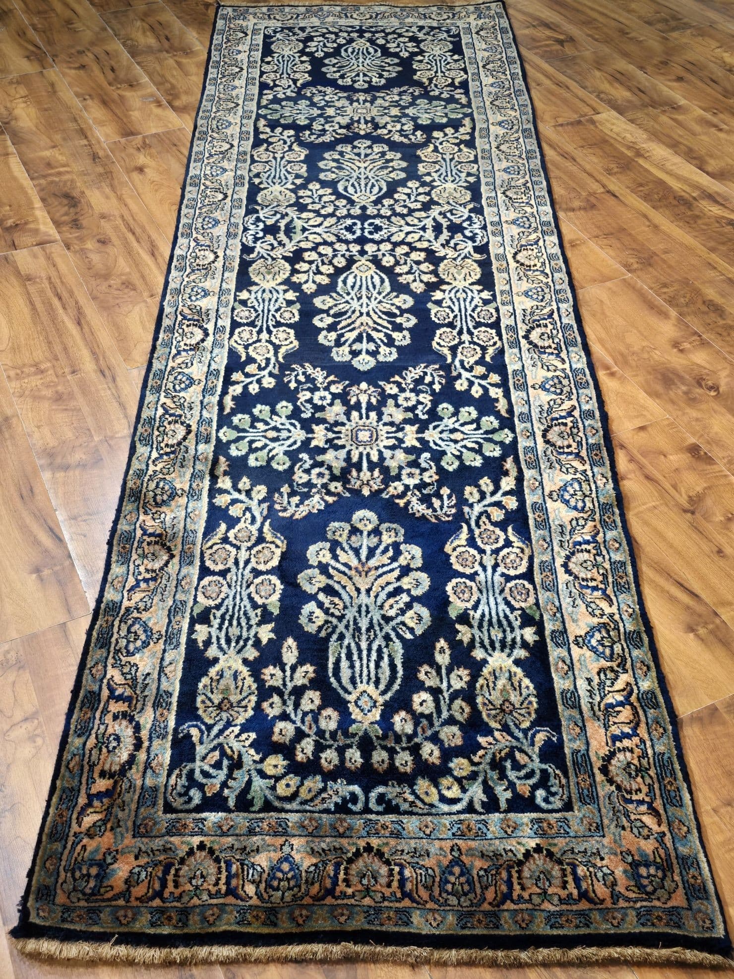 Chodnik Sarough Sultanabad 80x265 cm, niebieski, wełna, Iran, lata 30. - 395506