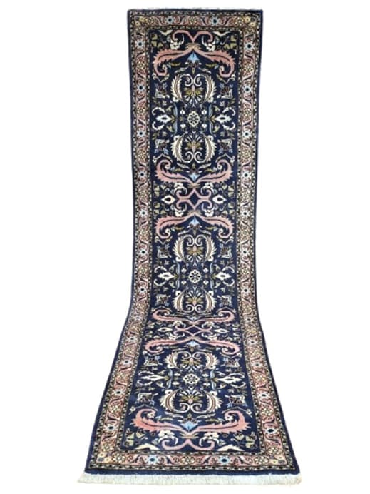 Chodnik Malayer Jozan 300x76 cm, niebieski różowy biały zielony złoty, wełna bawełna, Iran, lata 60. - WYMIARY