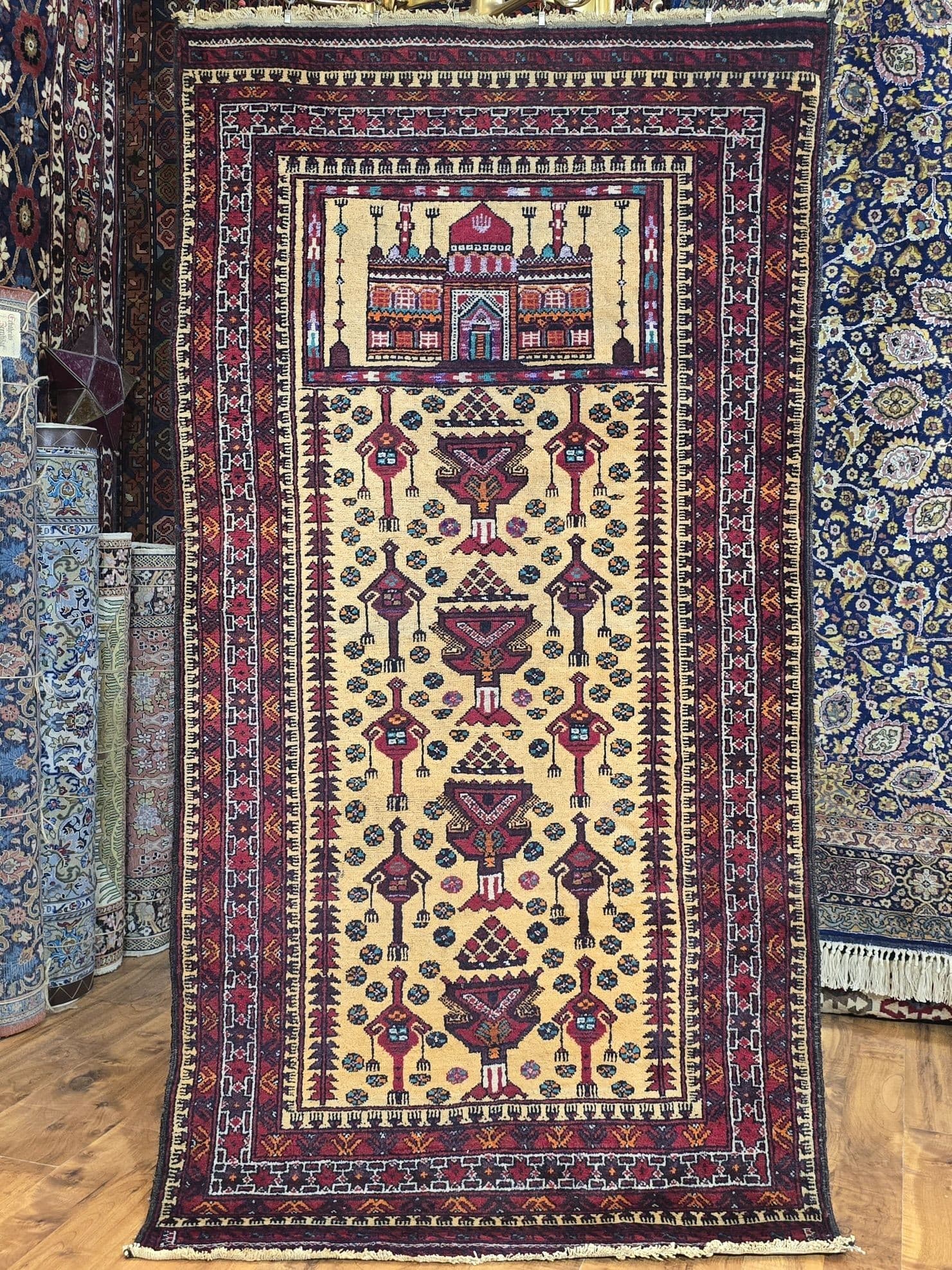 Rug Beluch, 180x93 cm, golden, wool, Iran/Afghanistan, 1990s. - 395528