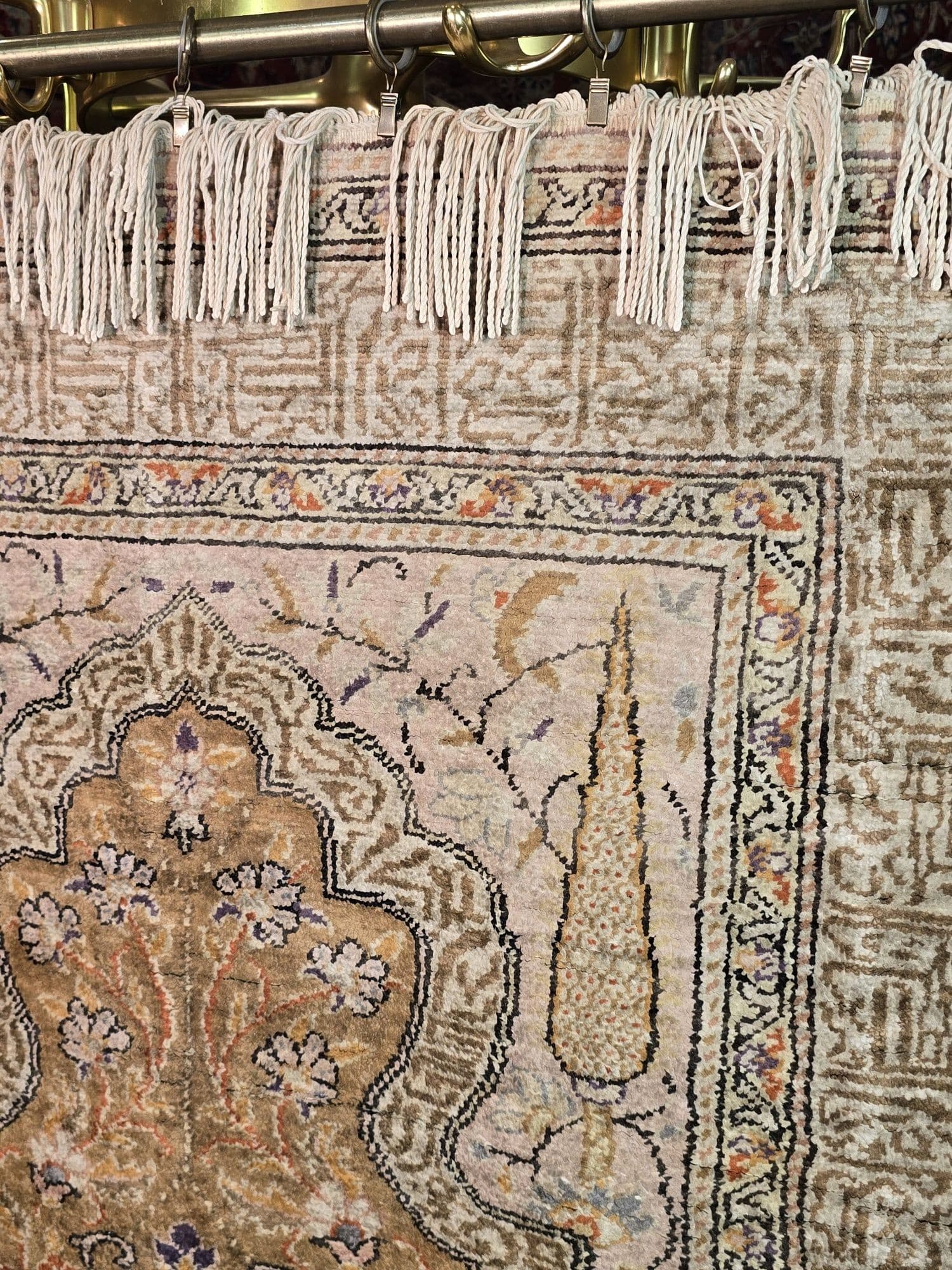 Rug Kayseri 130x90 cm, golden pink beige silk, Turkey - 395558