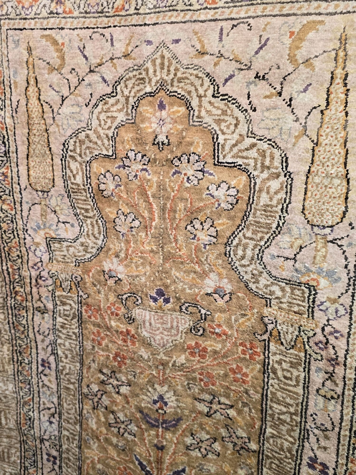 Rug Kayseri 130x90 cm, golden pink beige silk, Turkey - 395557