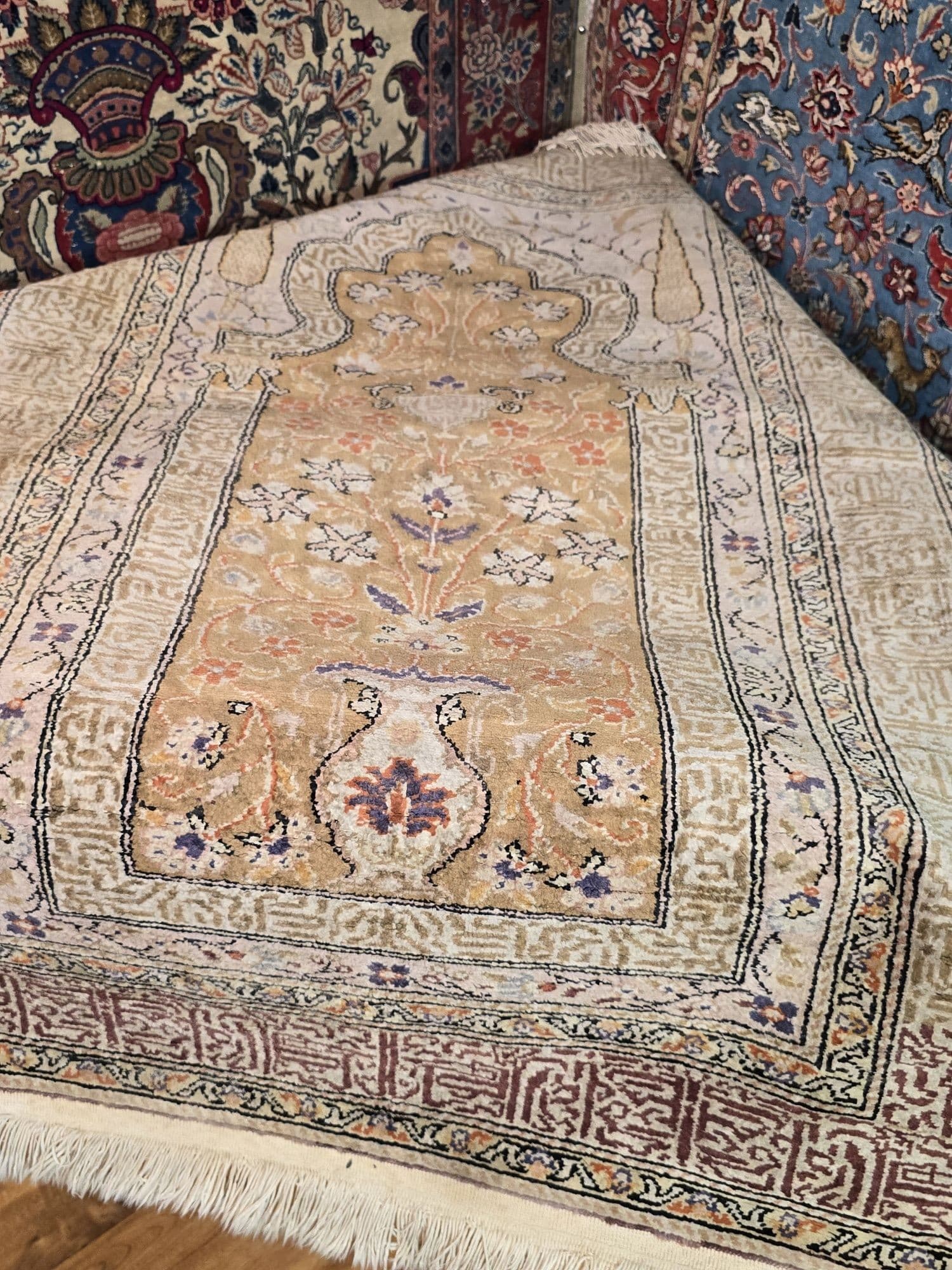 Rug Kayseri 130x90 cm, golden pink beige silk, Turkey - 395562