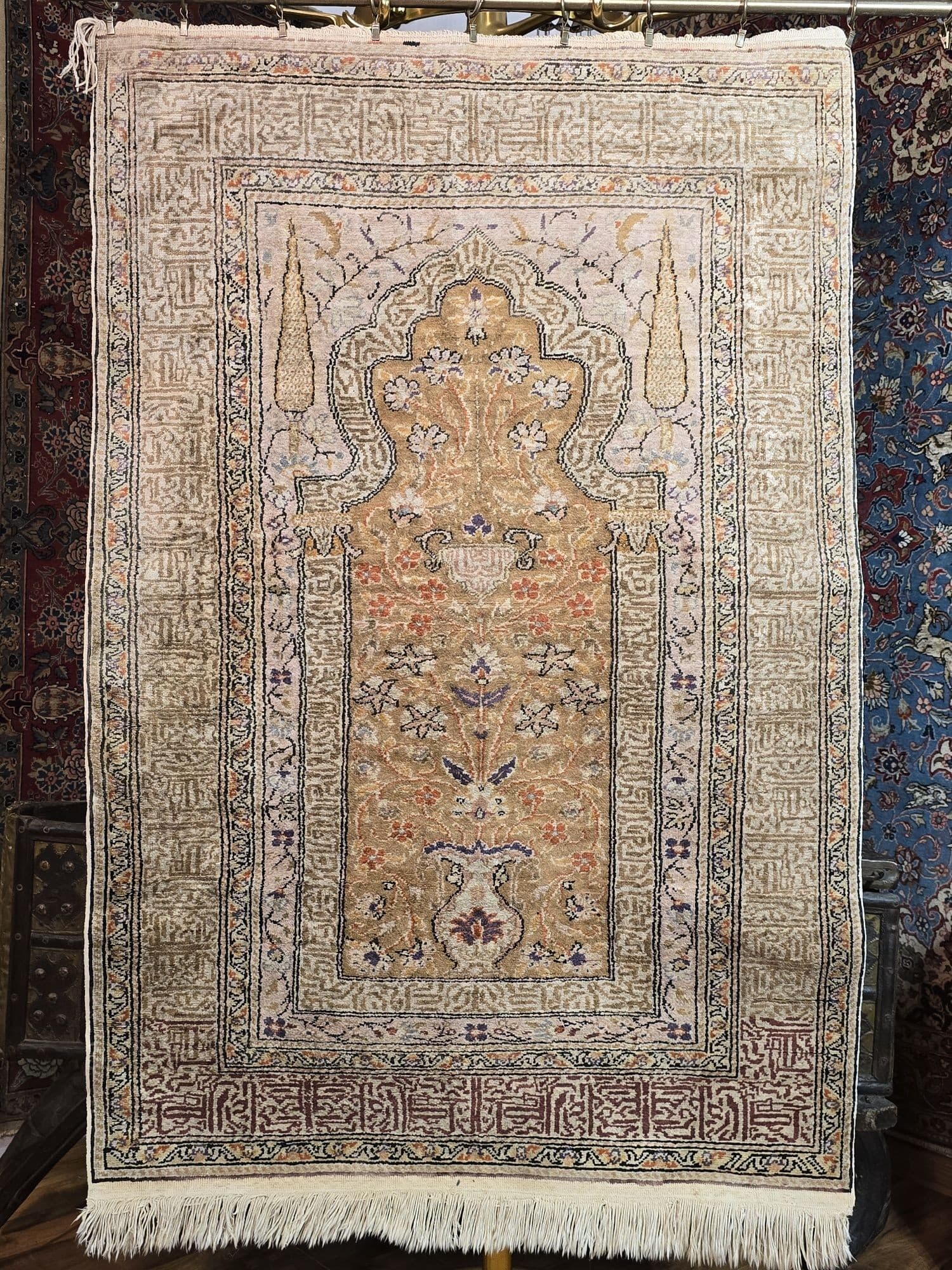 Rug Kayseri 130x90 cm, golden pink beige silk, Turkey - 395563
