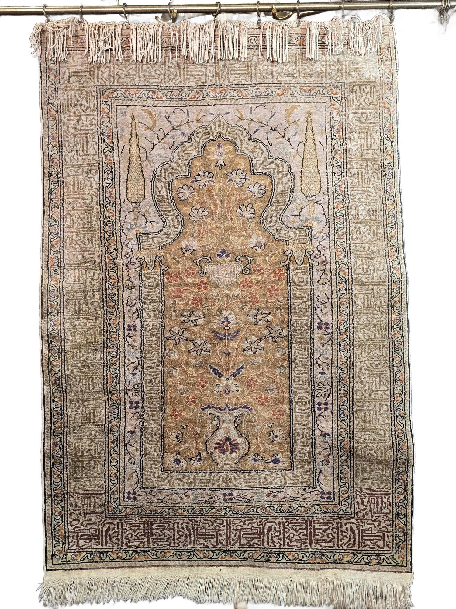 Rug Kayseri 130x90 cm, golden pink beige silk, Turkey