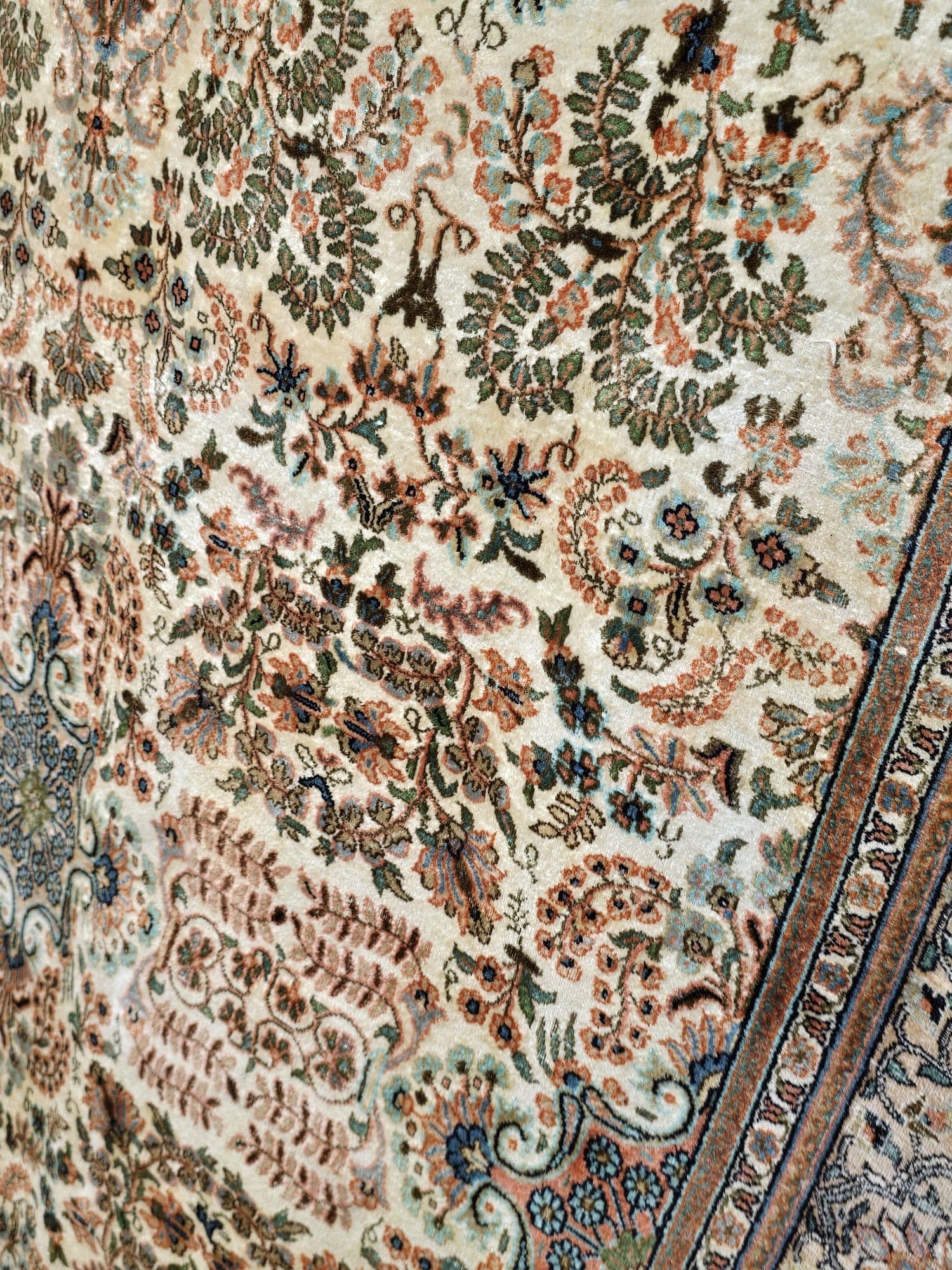 Rug Silk Kashmir 150x215 cm, cream silk, 1970s - 395568