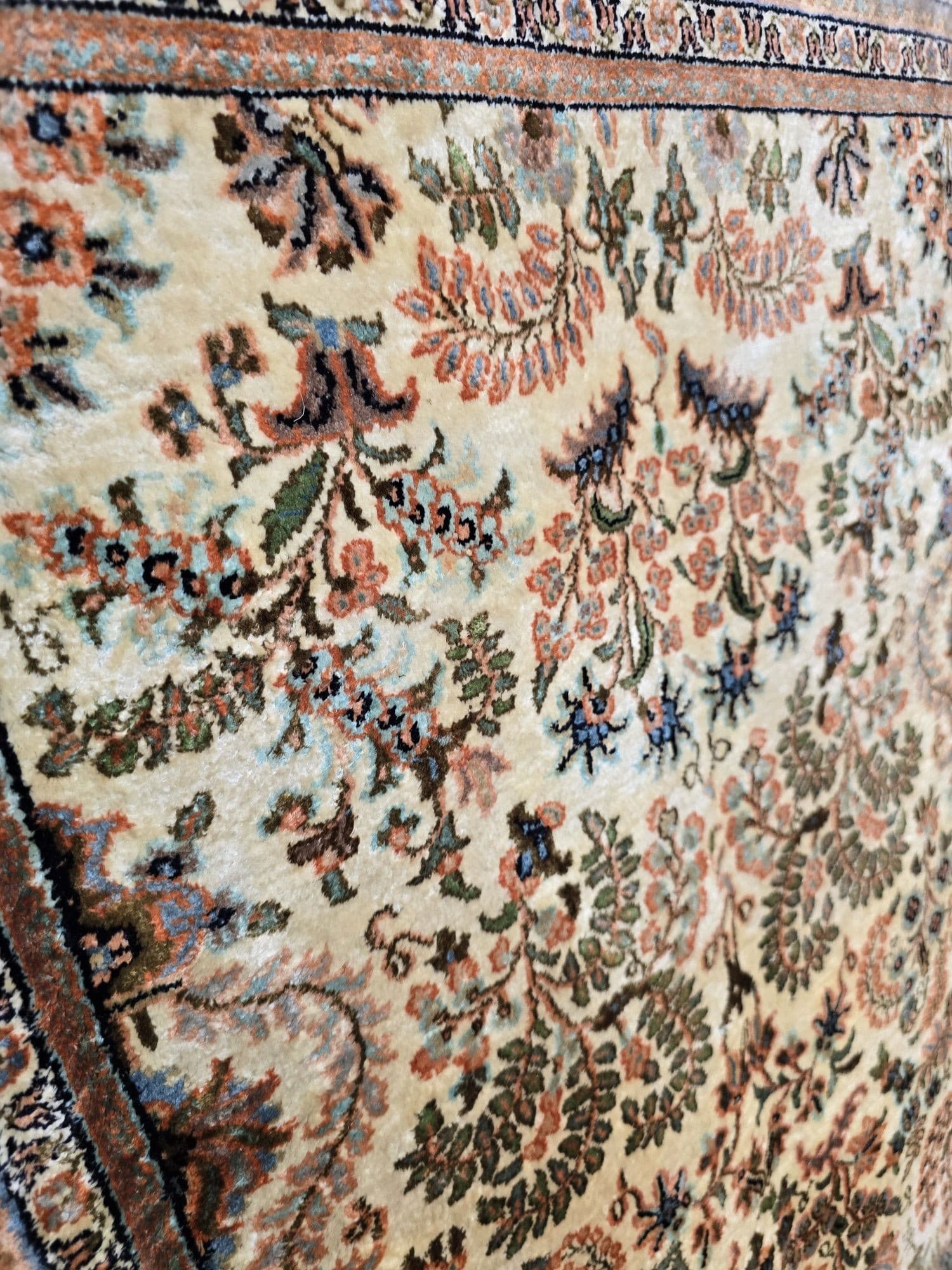 Rug Silk Kashmir 150x215 cm, cream silk, 1970s - 395567