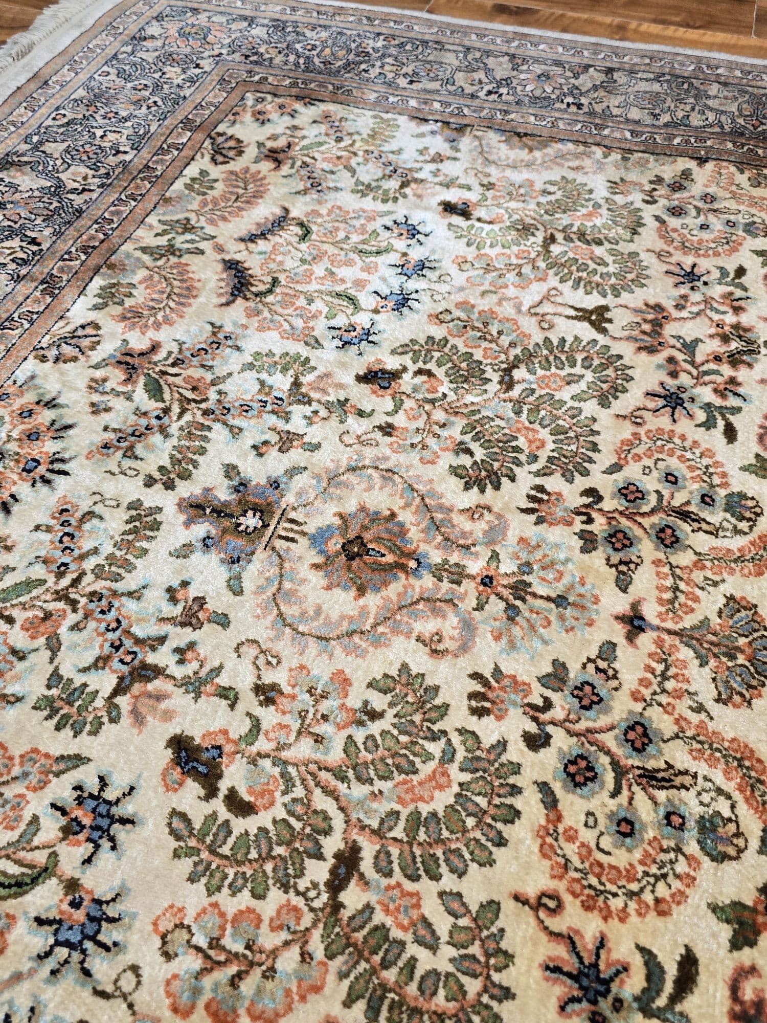 Rug Silk Kashmir 150x215 cm, cream silk, 1970s - 395571
