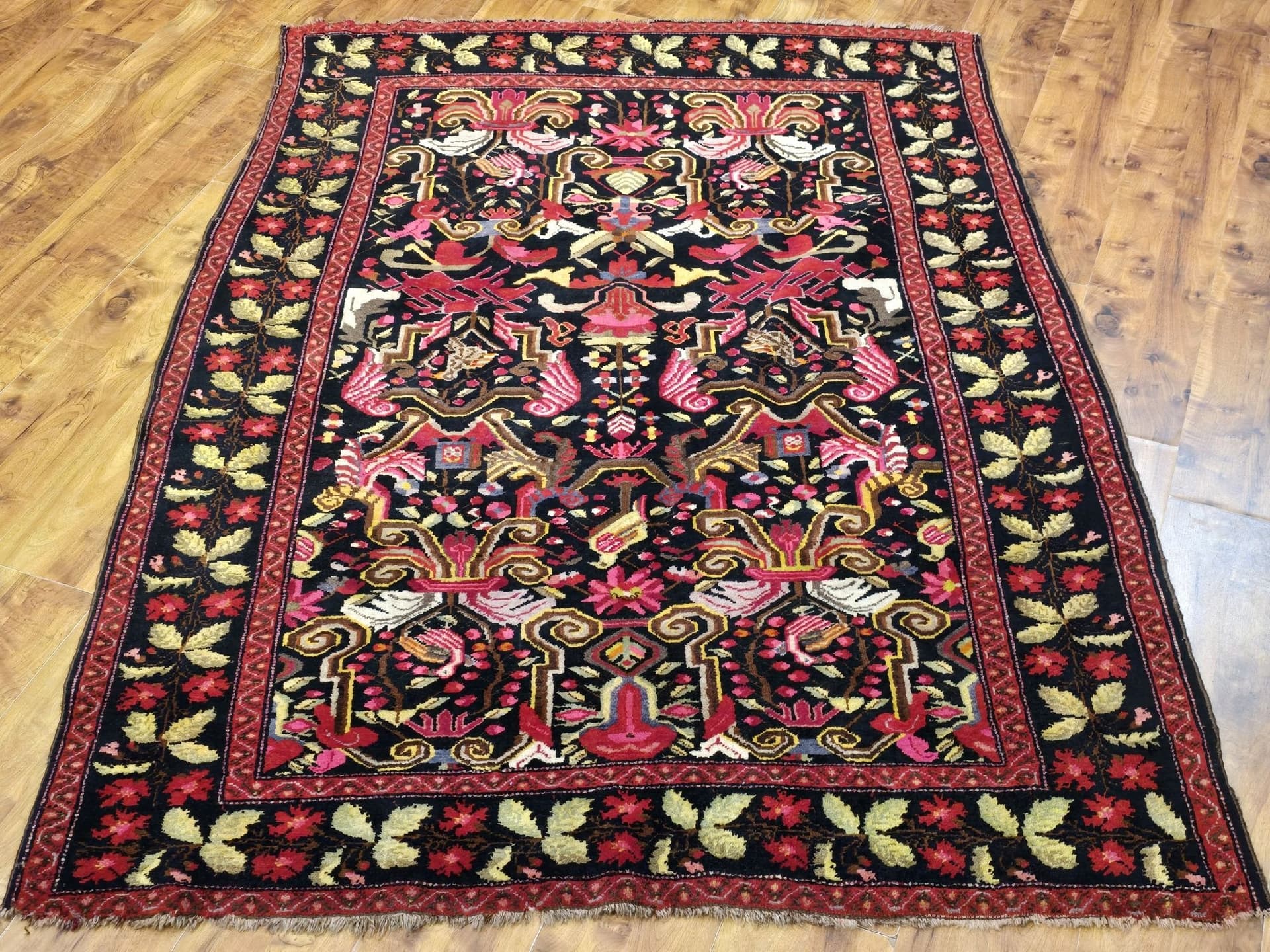 Rug Karabagh Art Deco 207x150 cm, black, wool, Caucasus, 1930s. - 395581