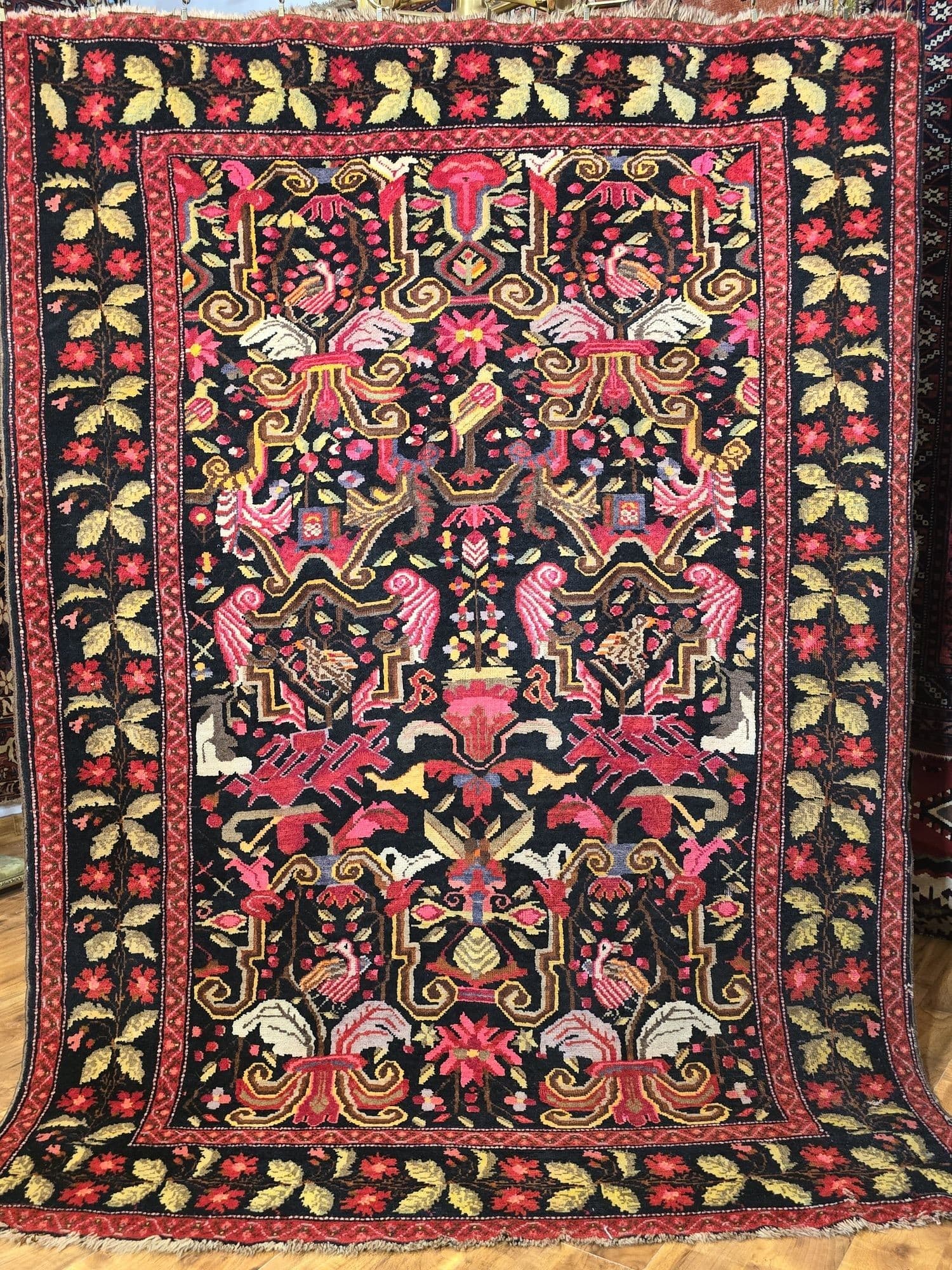Rug Karabagh Art Deco 207x150 cm, black, wool, Caucasus, 1930s. - 395582