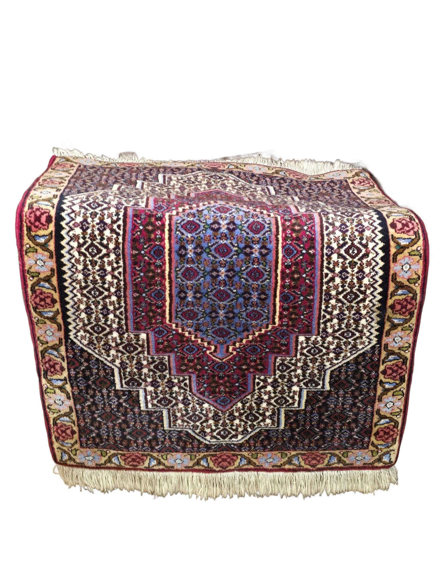 Dywan Sanandaj, 80x100 cm, czerwony niebieski biały różowy złoty, wełna, Iran