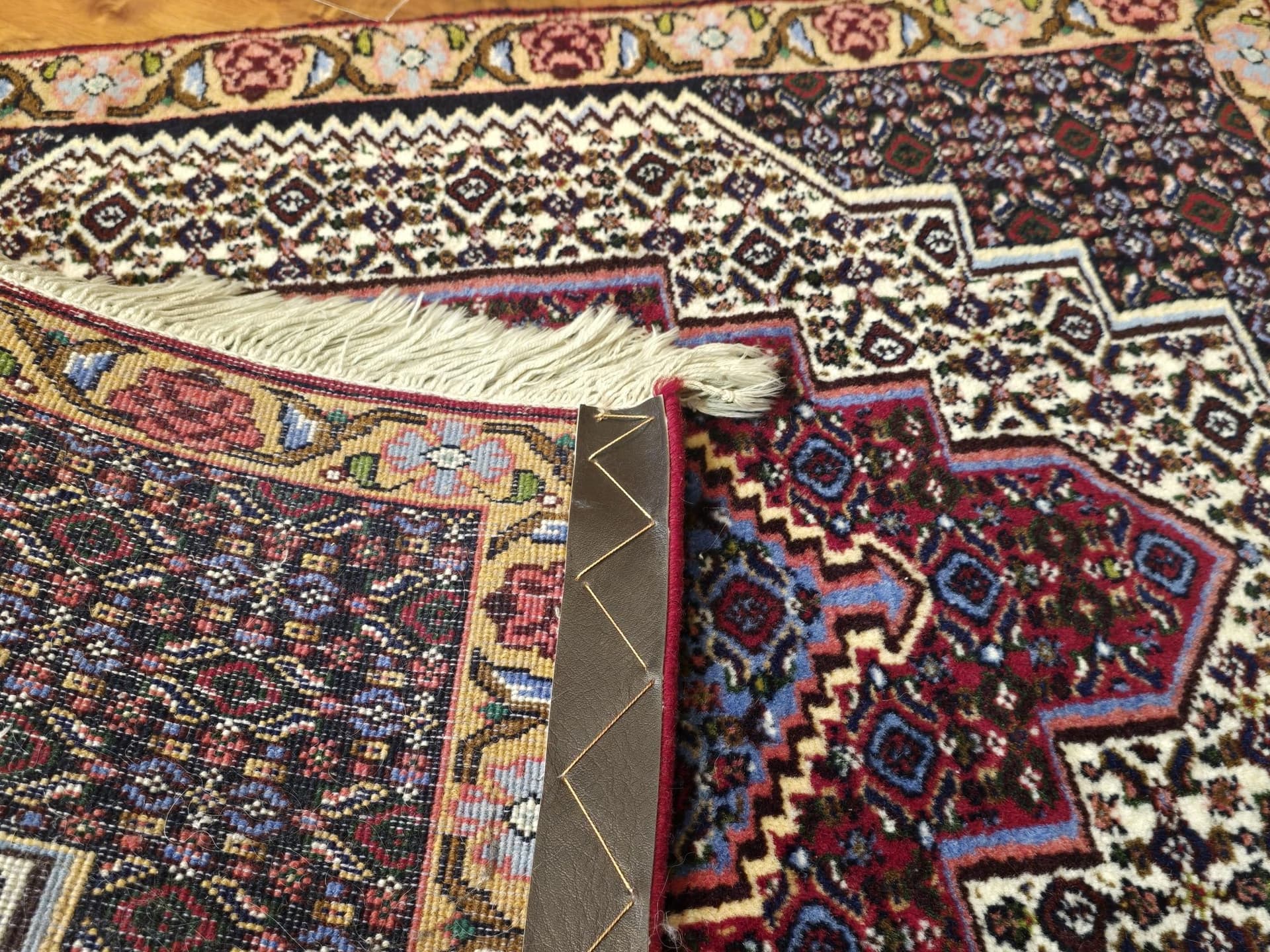 Dywan Sanandaj, 80x100 cm, czerwony niebieski biały różowy złoty, wełna, Iran - 395588