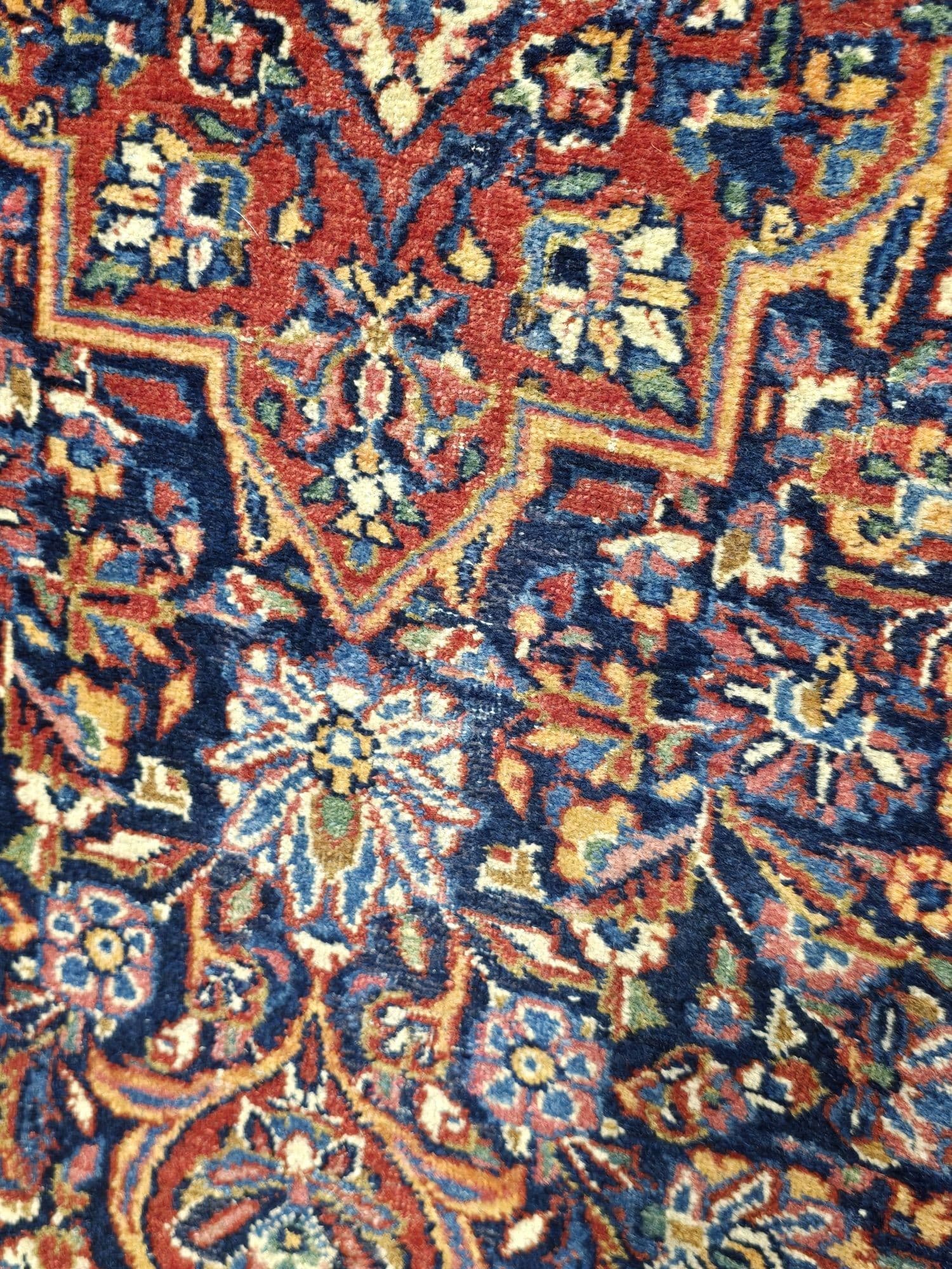 Dywan Keshan 138x215 cm, niebieski czerwony beżowy zielony złoty, wełna, Iran, lata 50. - 395594