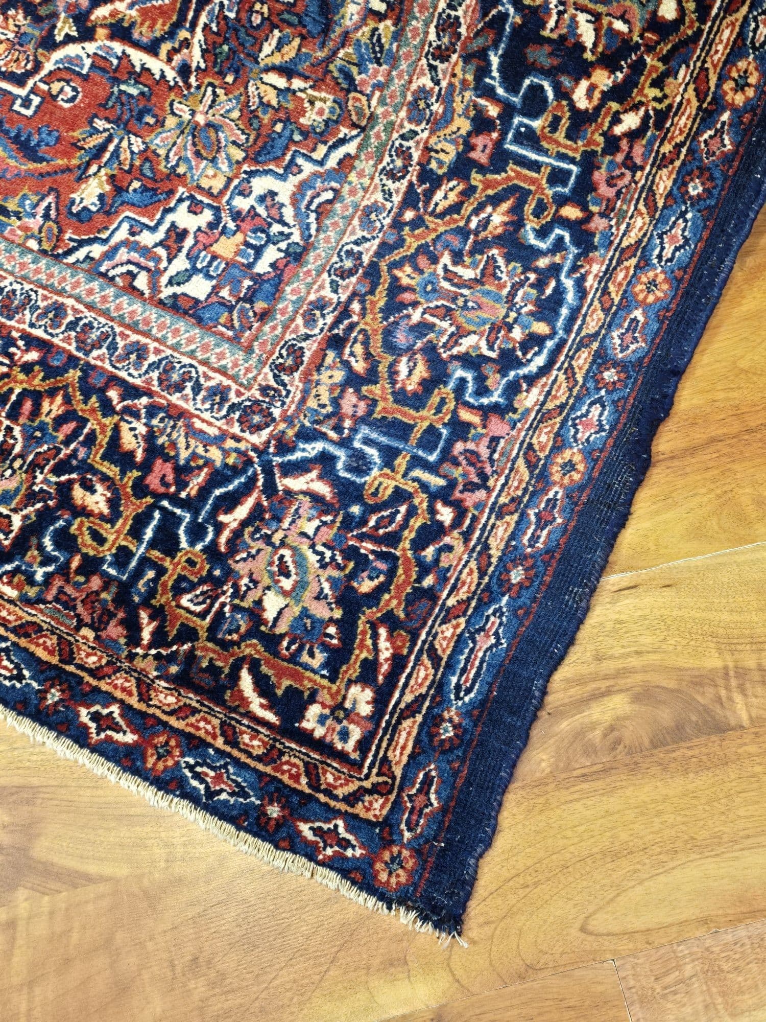 Dywan Keshan 138x215 cm, niebieski czerwony beżowy zielony złoty, wełna, Iran, lata 50. - 395597