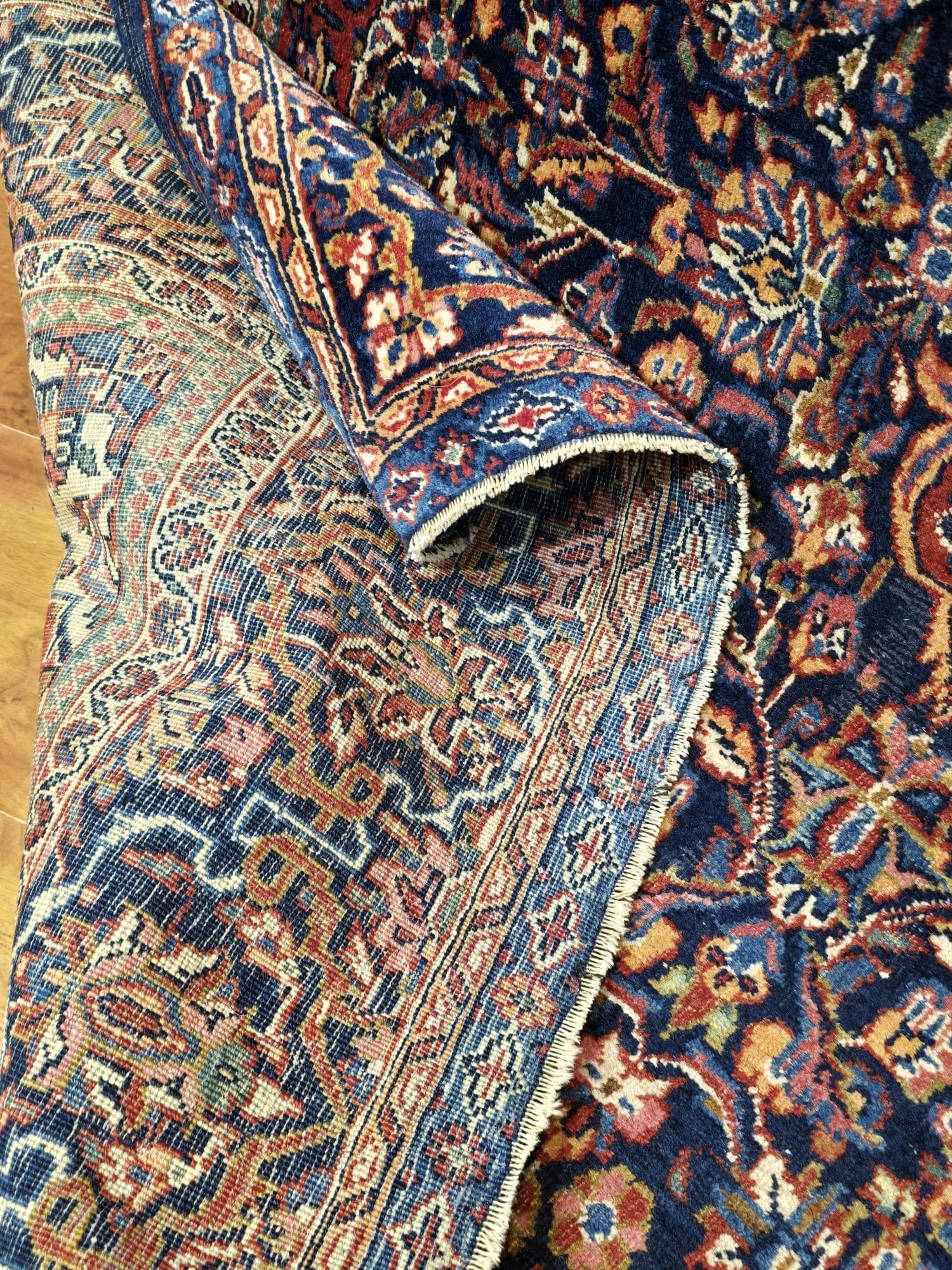 Dywan Keshan 138x215 cm, niebieski czerwony beżowy zielony złoty, wełna, Iran, lata 50. - 395598