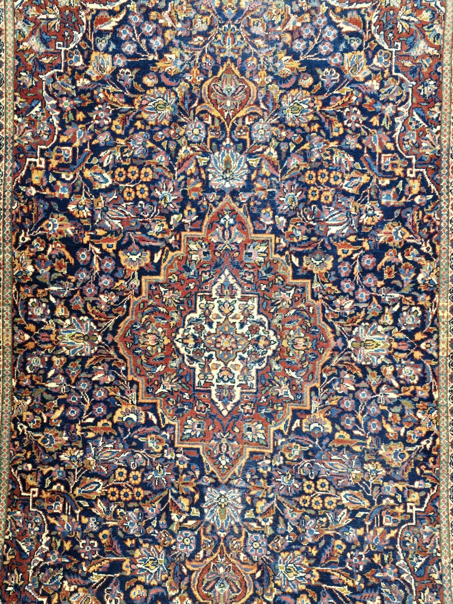Dywan Keshan 138x215 cm, niebieski czerwony beżowy zielony złoty, wełna, Iran, lata 50. - 395593