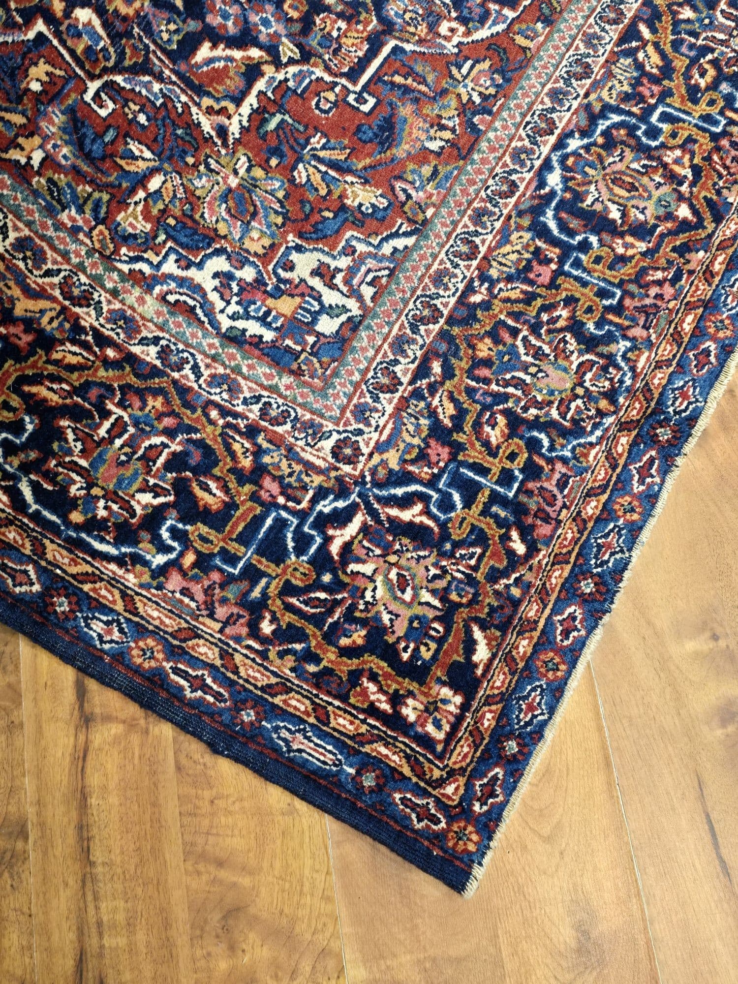 Dywan Keshan 138x215 cm, niebieski czerwony beżowy zielony złoty, wełna, Iran, lata 50. - 395596