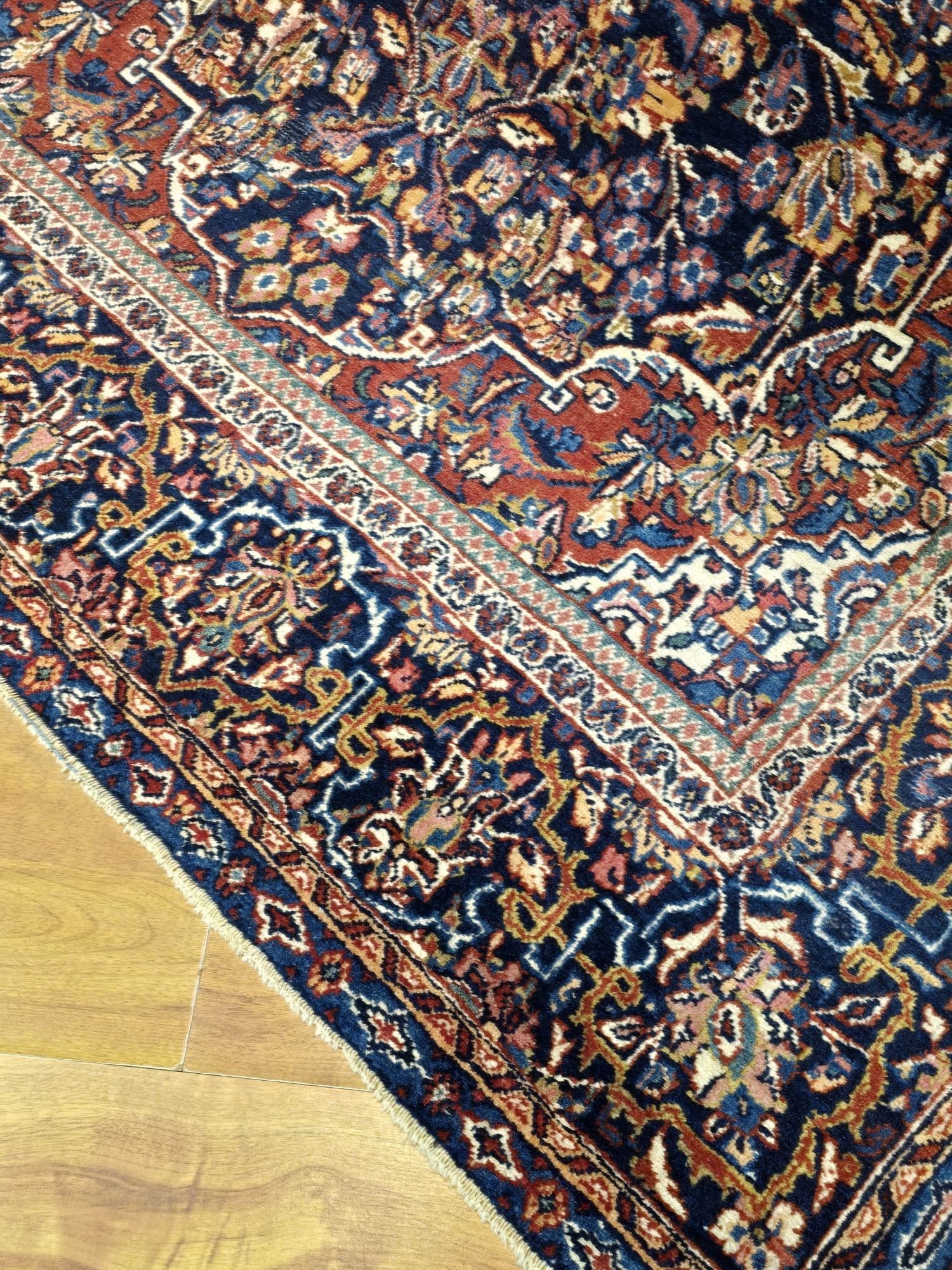 Dywan Keshan 138x215 cm, niebieski czerwony beżowy zielony złoty, wełna, Iran, lata 50. - 395595