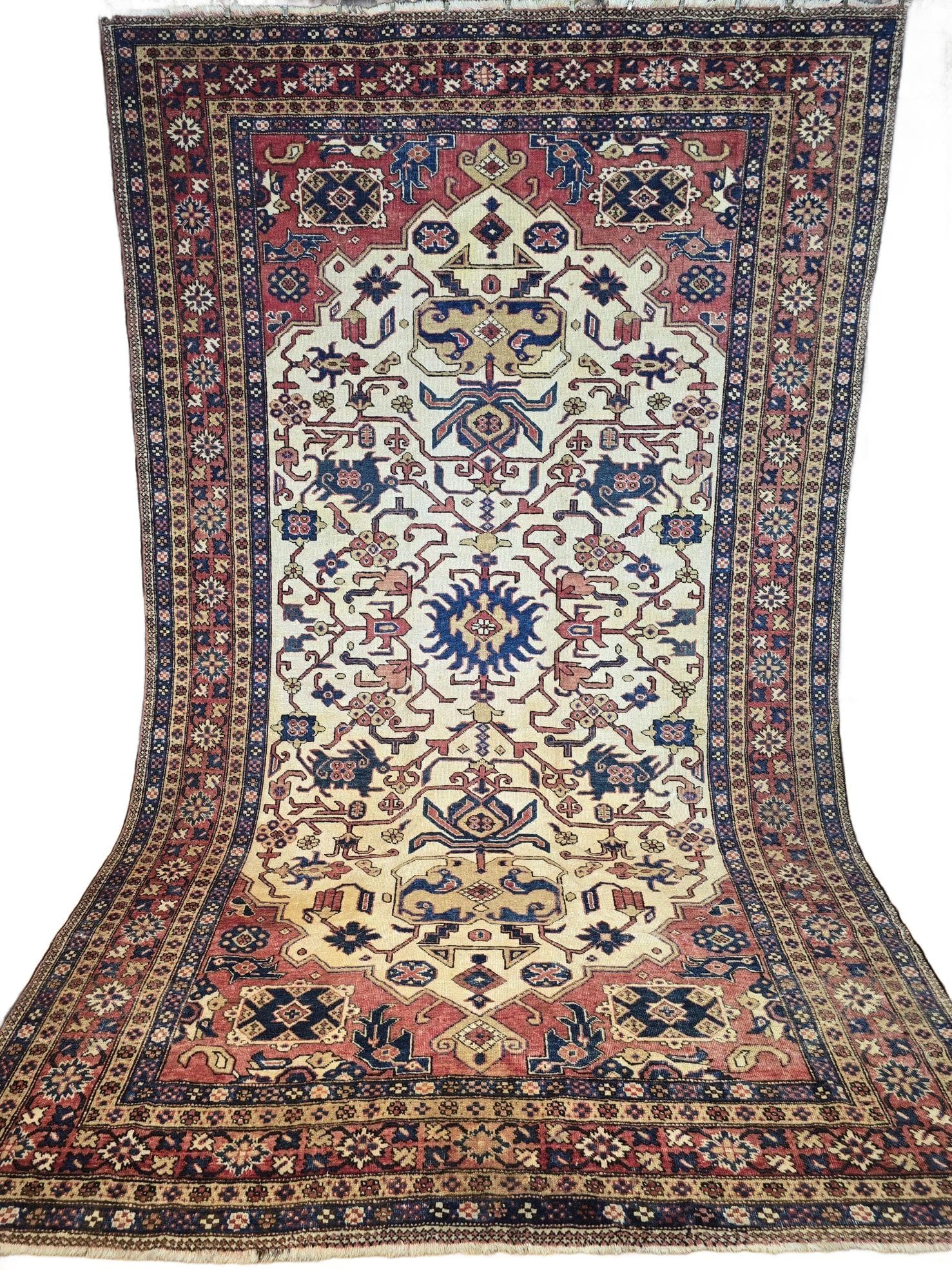 Dywan Karadja Serapi Pardeh 165x265, kremowy czerwony niebieski, wełna bawełna, Iran, lata 50.