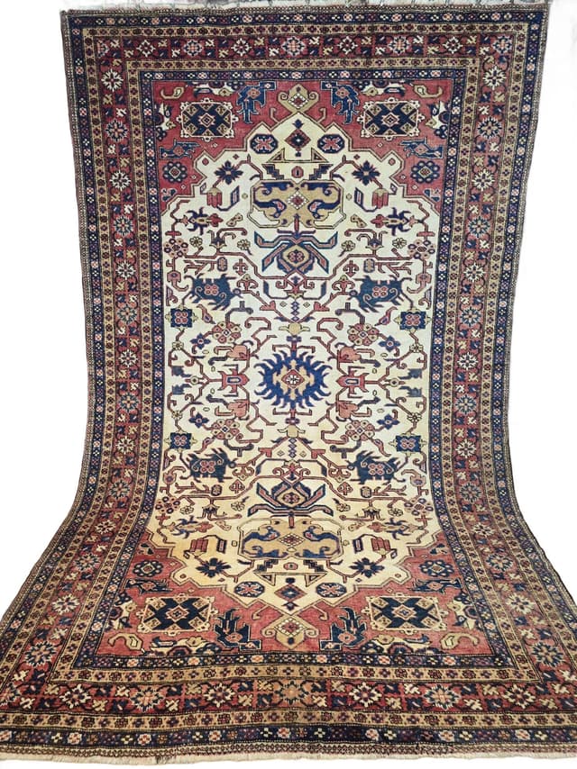 Dywan Karadja Serapi Pardeh 165x265, kremowy czerwony niebieski, wełna bawełna, Iran, lata 50. - WYMIARY