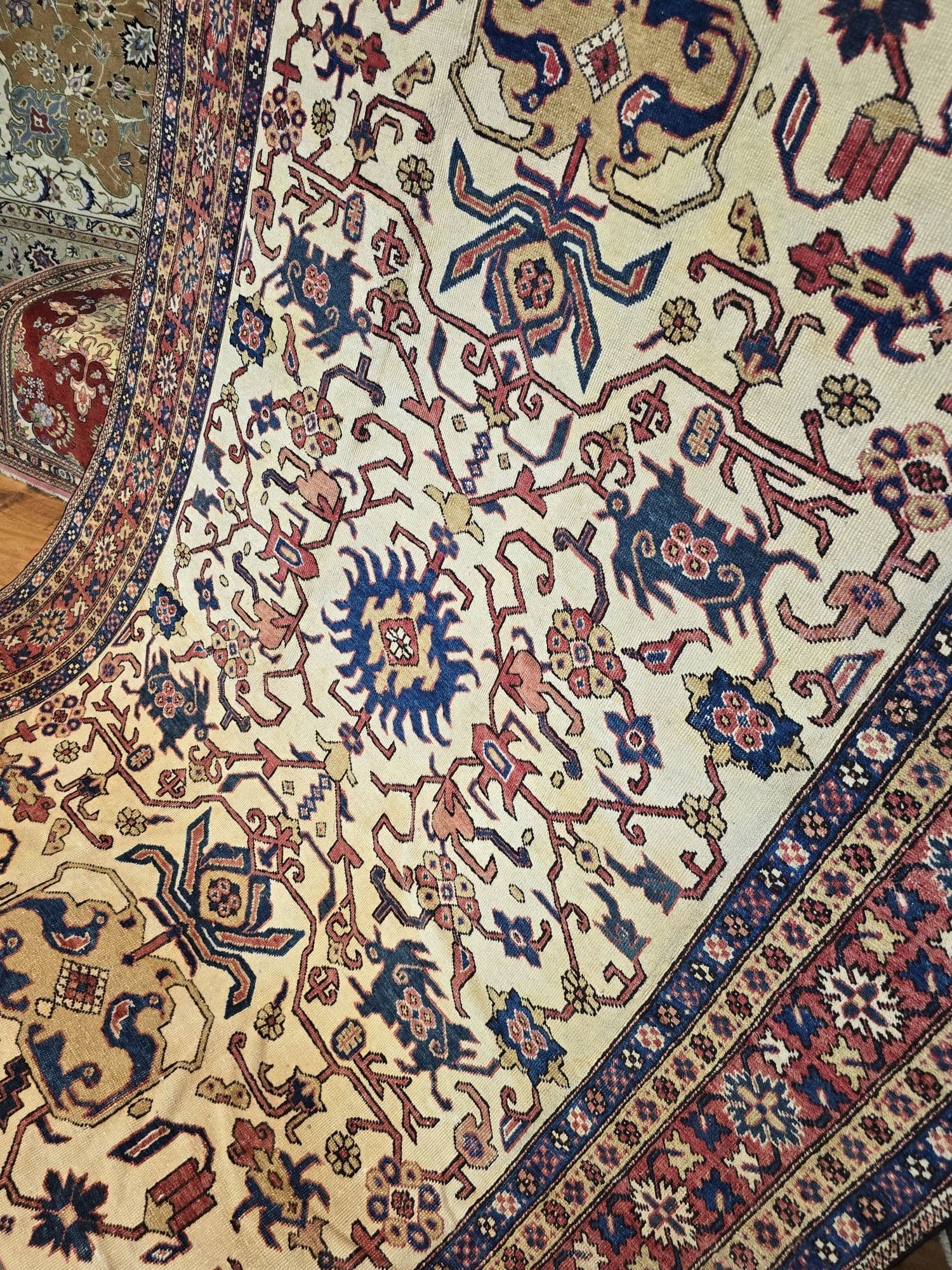 Dywan Karadja Serapi Pardeh 165x265, kremowy czerwony niebieski, wełna bawełna, Iran, lata 50. - 395622