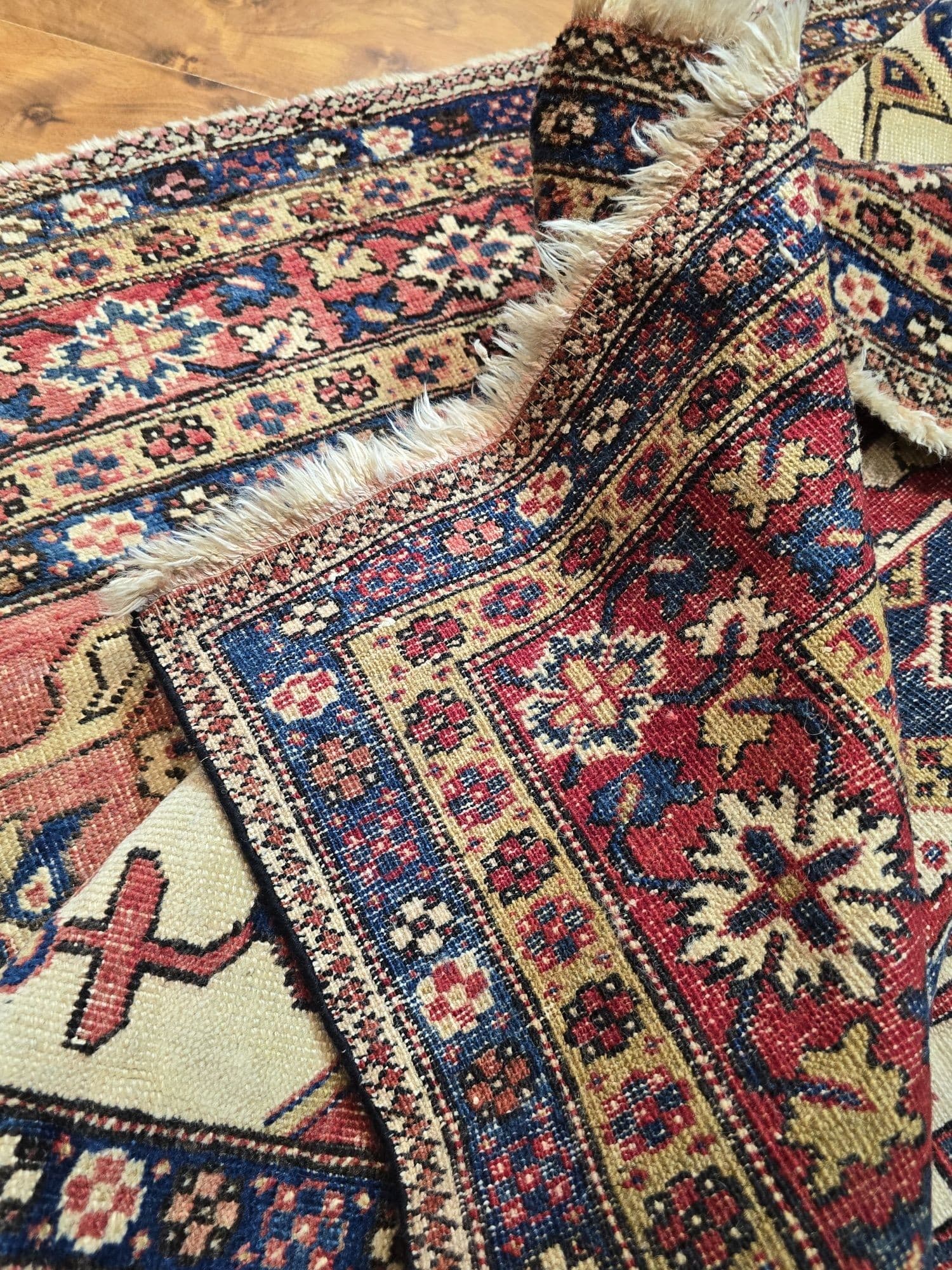 Dywan Karadja Serapi Pardeh 165x265, kremowy czerwony niebieski, wełna bawełna, Iran, lata 50. - 395624