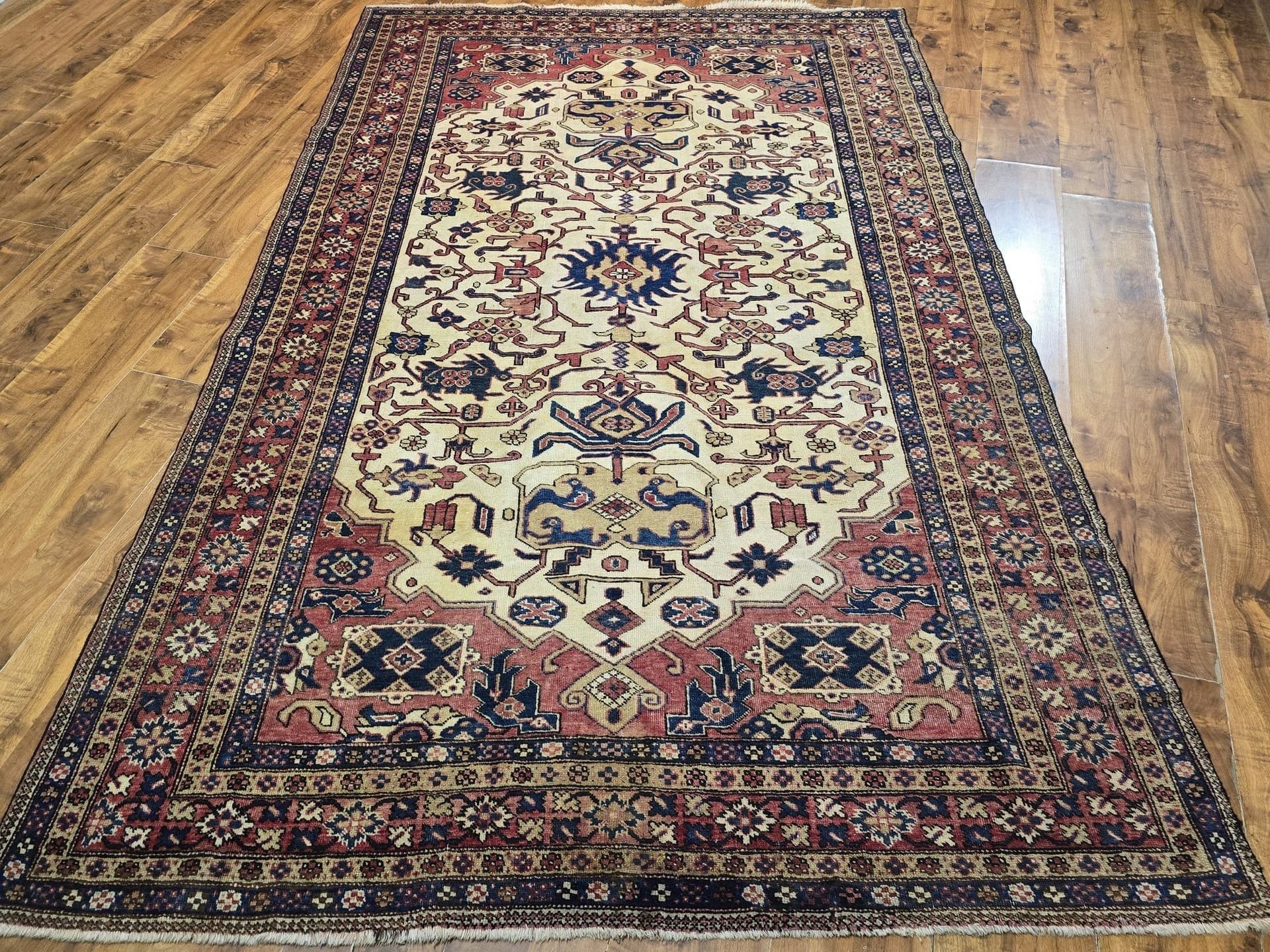 Dywan Karadja Serapi Pardeh 165x265, kremowy czerwony niebieski, wełna bawełna, Iran, lata 50. - 395620