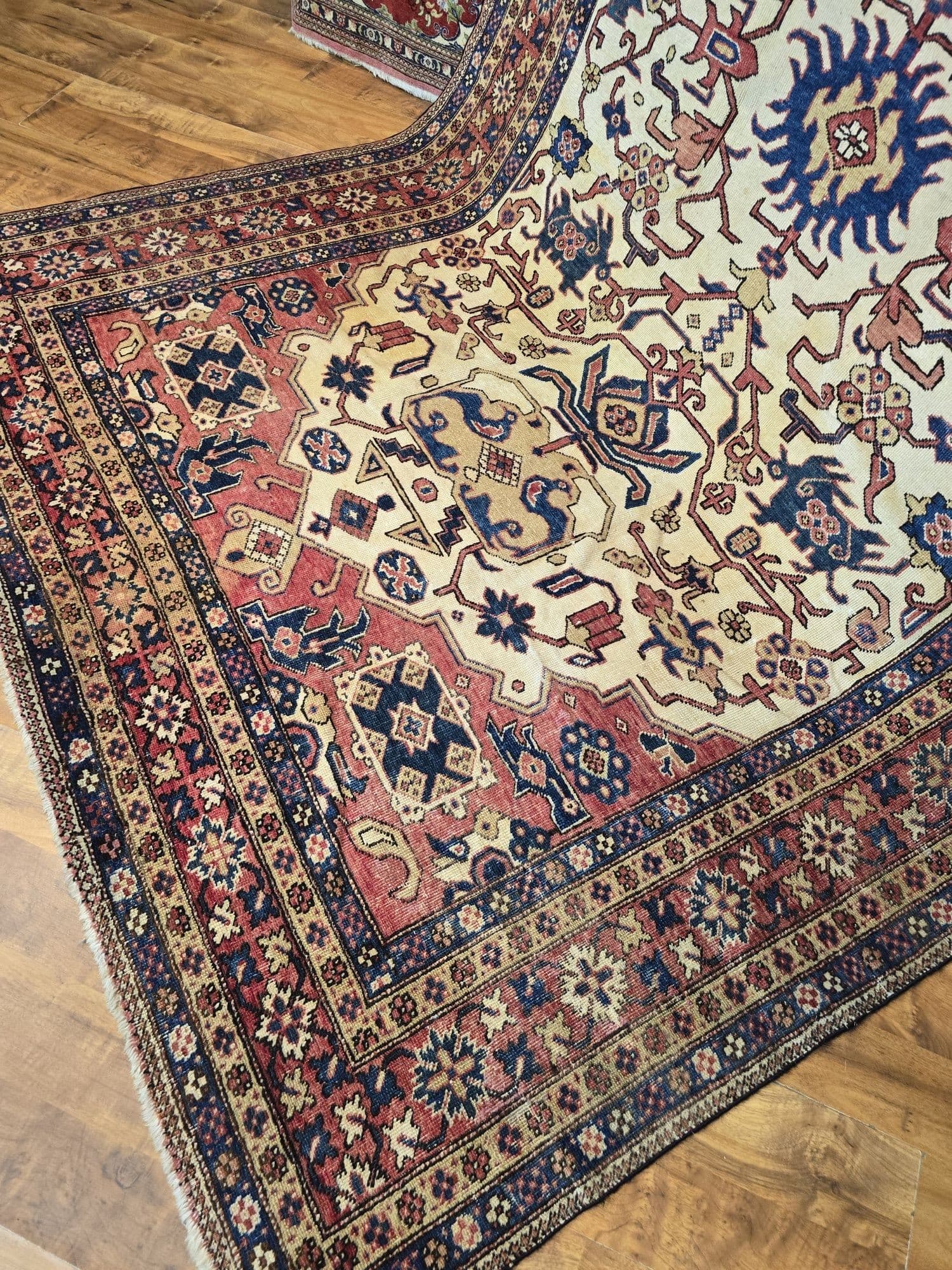 Dywan Karadja Serapi Pardeh 165x265, kremowy czerwony niebieski, wełna bawełna, Iran, lata 50. - 395623