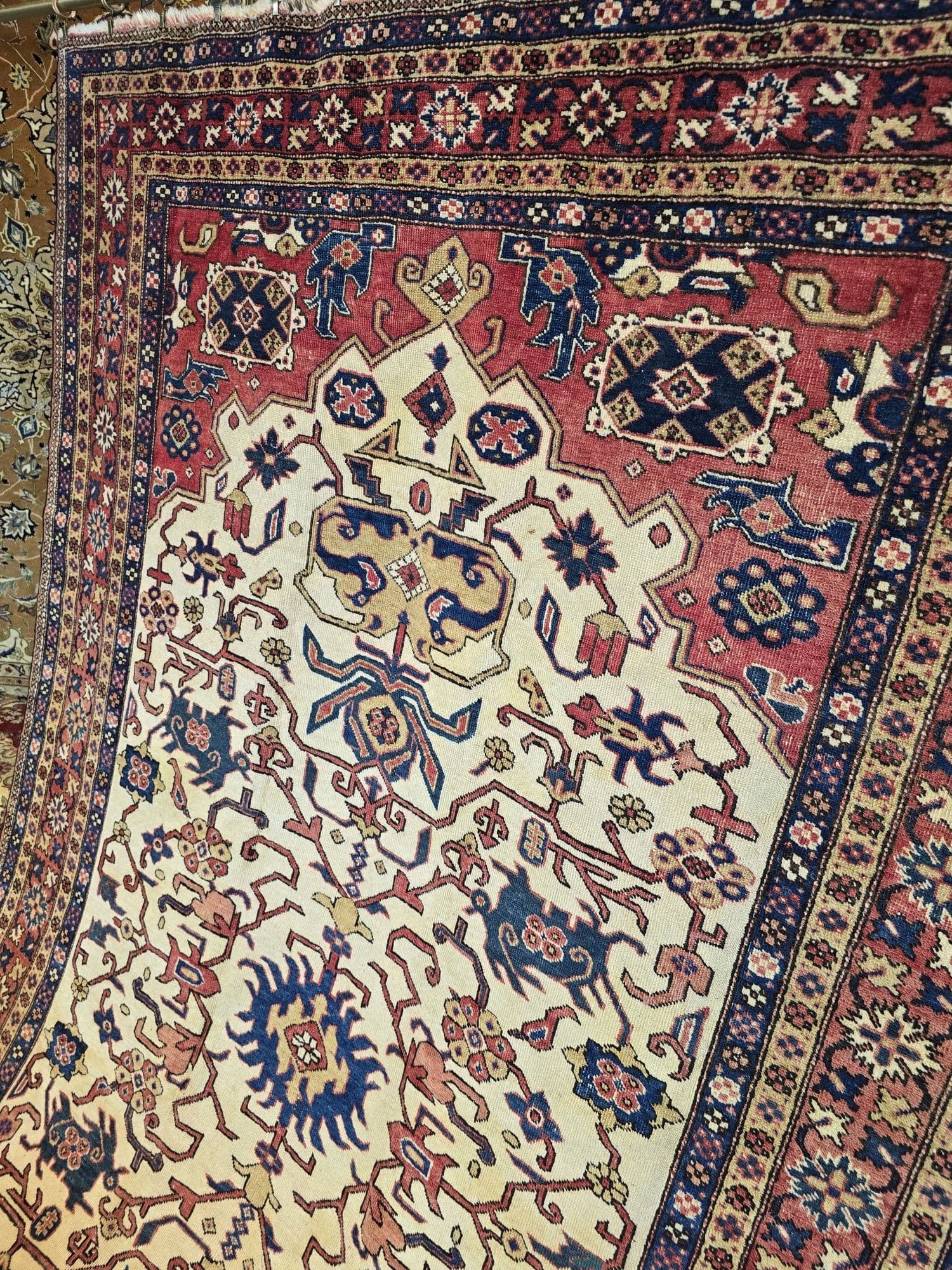 Dywan Karadja Serapi Pardeh 165x265, kremowy czerwony niebieski, wełna bawełna, Iran, lata 50. - 395621