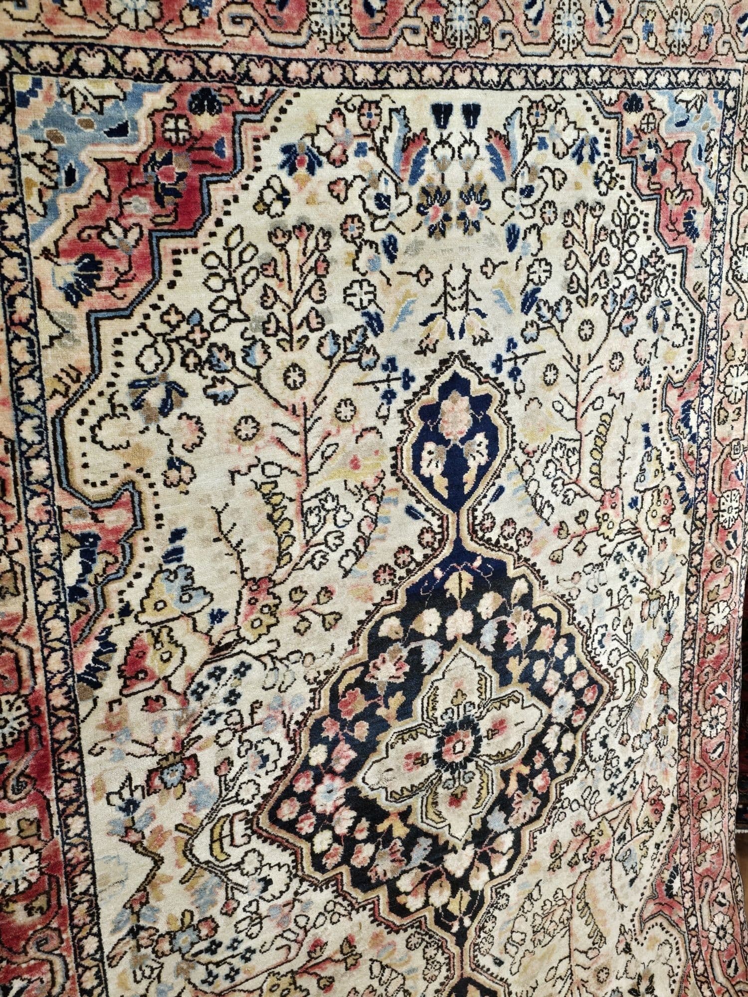 Dywan Tuyserkan Shahrbaft 210x135 cm, beżowy niebieski czerwony, wełna bawełna, Iran, lata 60. - 395647