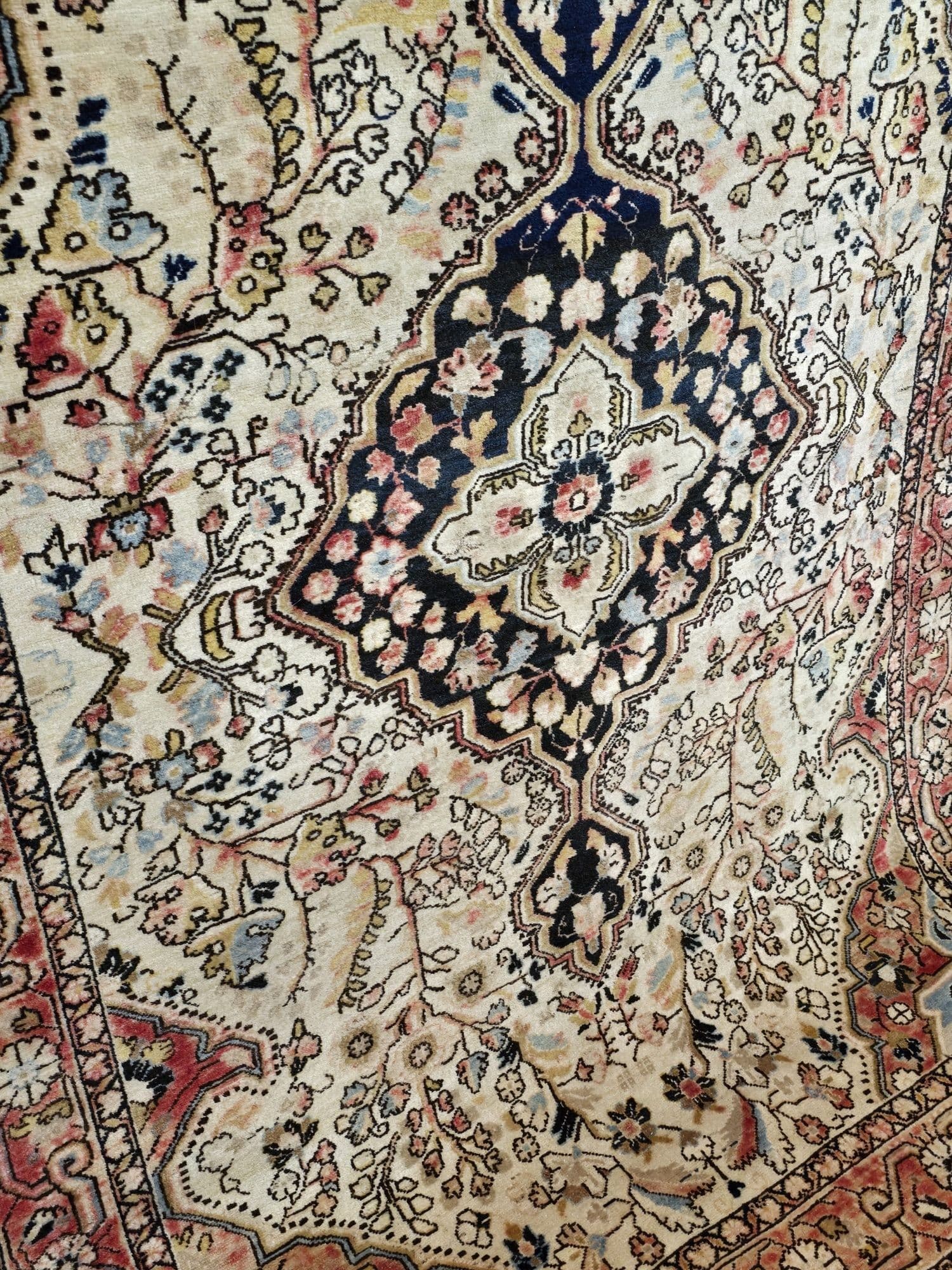 Dywan Tuyserkan Shahrbaft 210x135 cm, beżowy niebieski czerwony, wełna bawełna, Iran, lata 60. - 395649