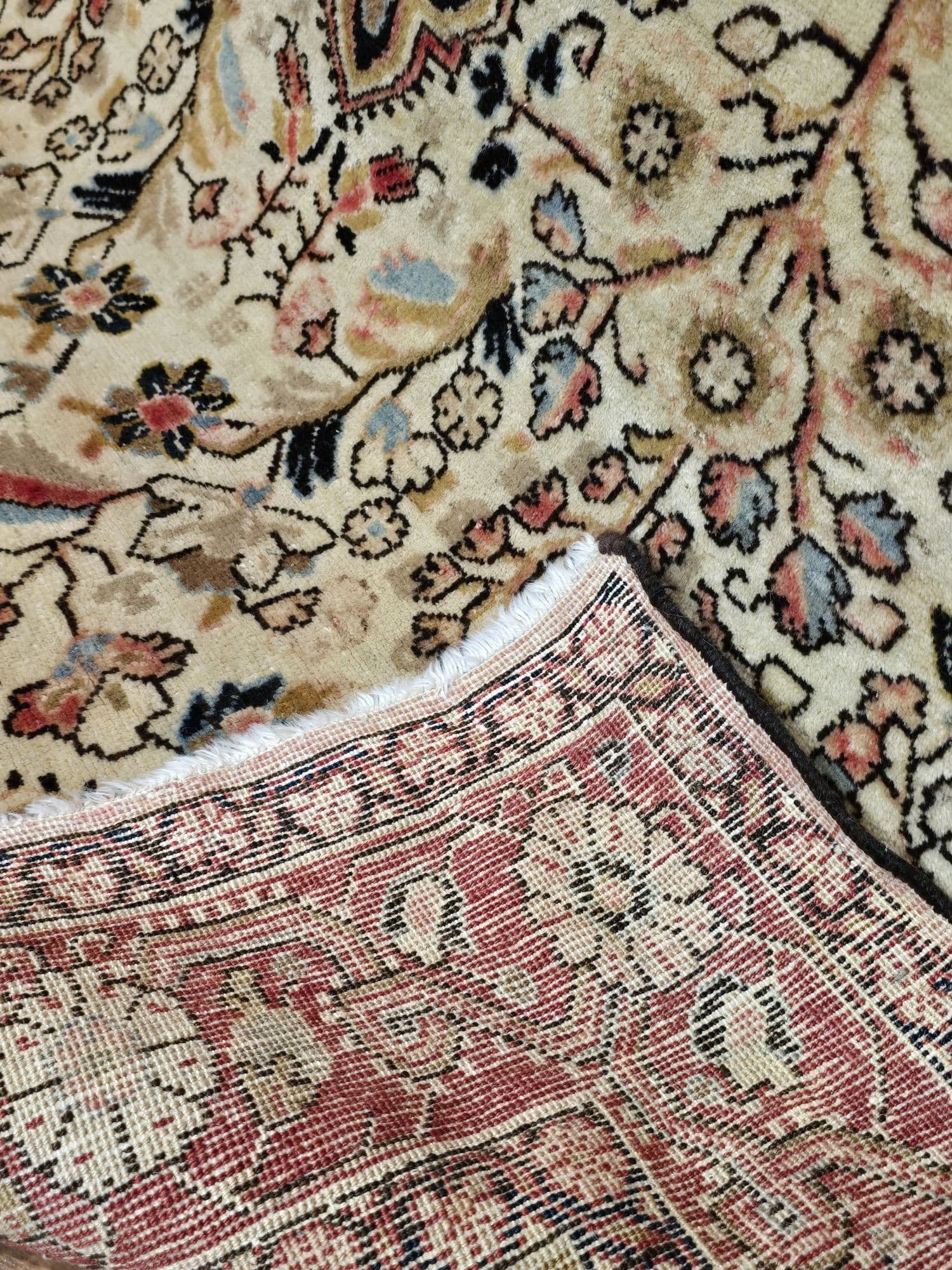 Dywan Tuyserkan Shahrbaft 210x135 cm, beżowy niebieski czerwony, wełna bawełna, Iran, lata 60. - 395651