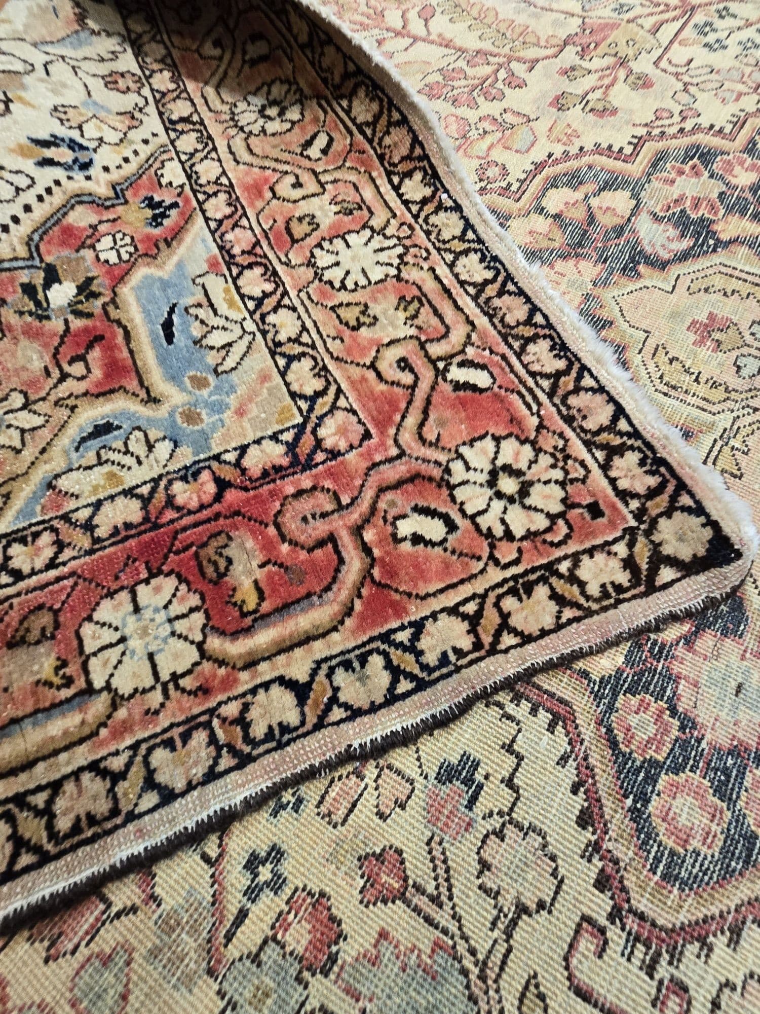 Dywan Tuyserkan Shahrbaft 210x135 cm, beżowy niebieski czerwony, wełna bawełna, Iran, lata 60. - 395653
