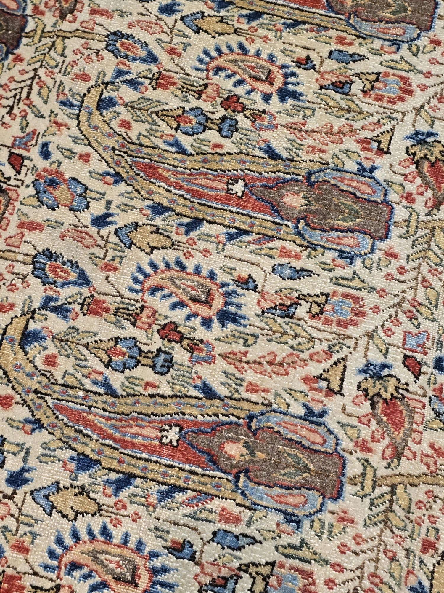 Dywan perski Qom 315x390 cm, biały czerwony niebieski zielony złoty, wełna, Iran, lata 60. - 395671