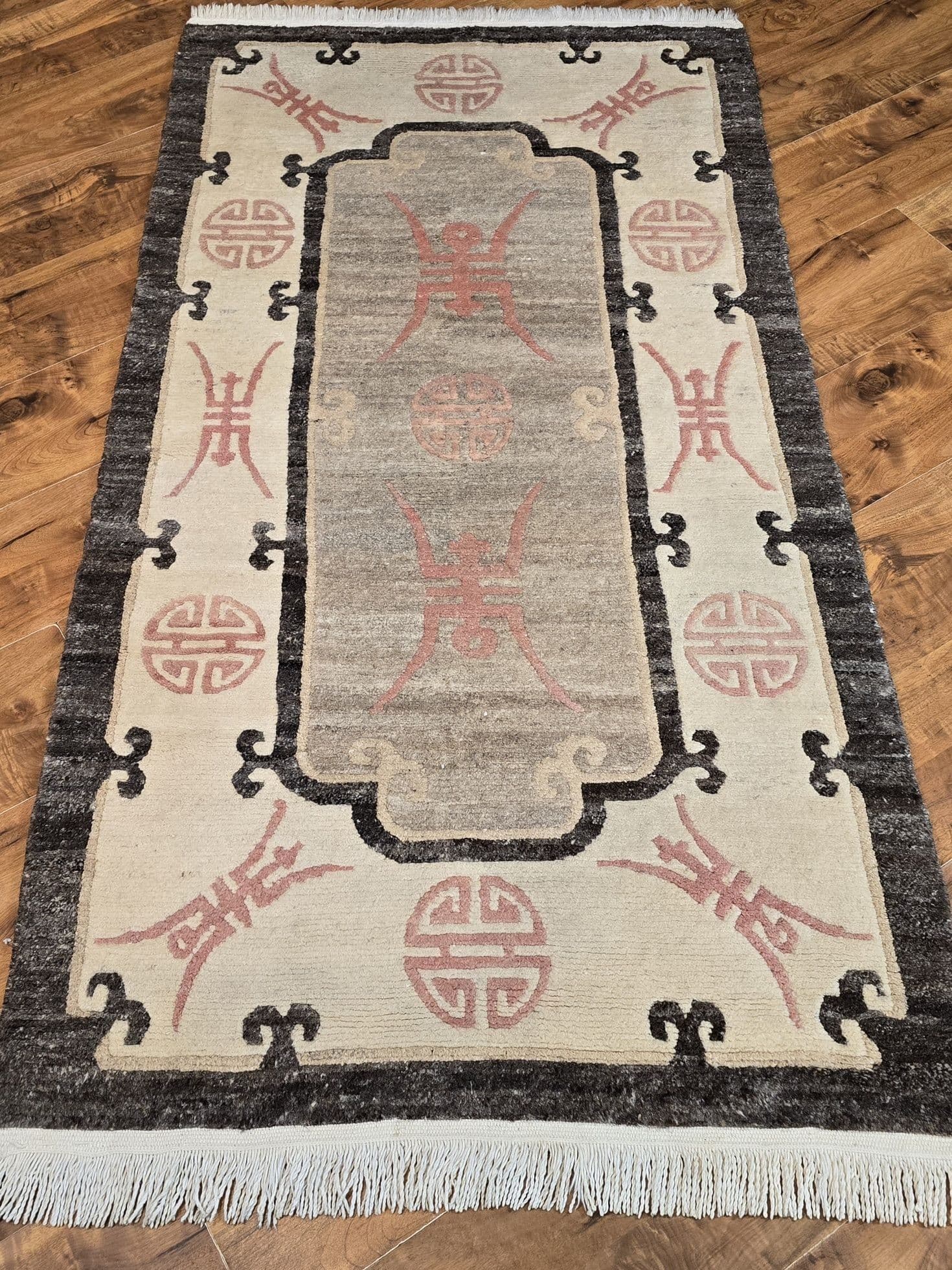 Tibetan Rug Shou, 93x173 cm, beige grey brown pink, wool, Nepal - 395686