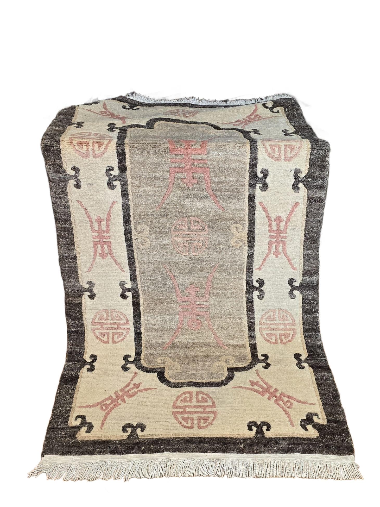 Tibetan Rug Shou, 93x173 cm, beige grey brown pink, wool, Nepal