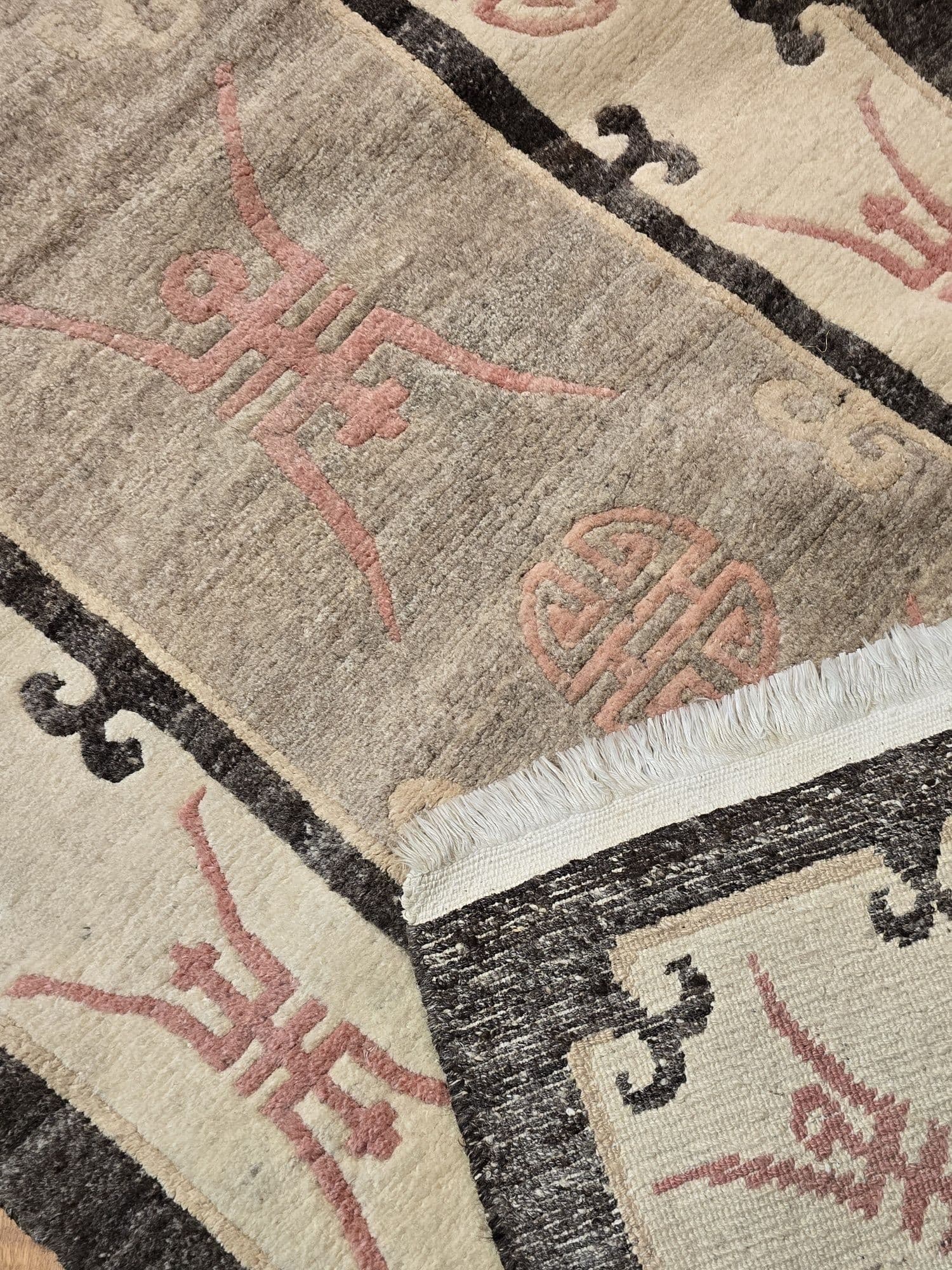 Tibetan Rug Shou, 93x173 cm, beige grey brown pink, wool, Nepal - 395688
