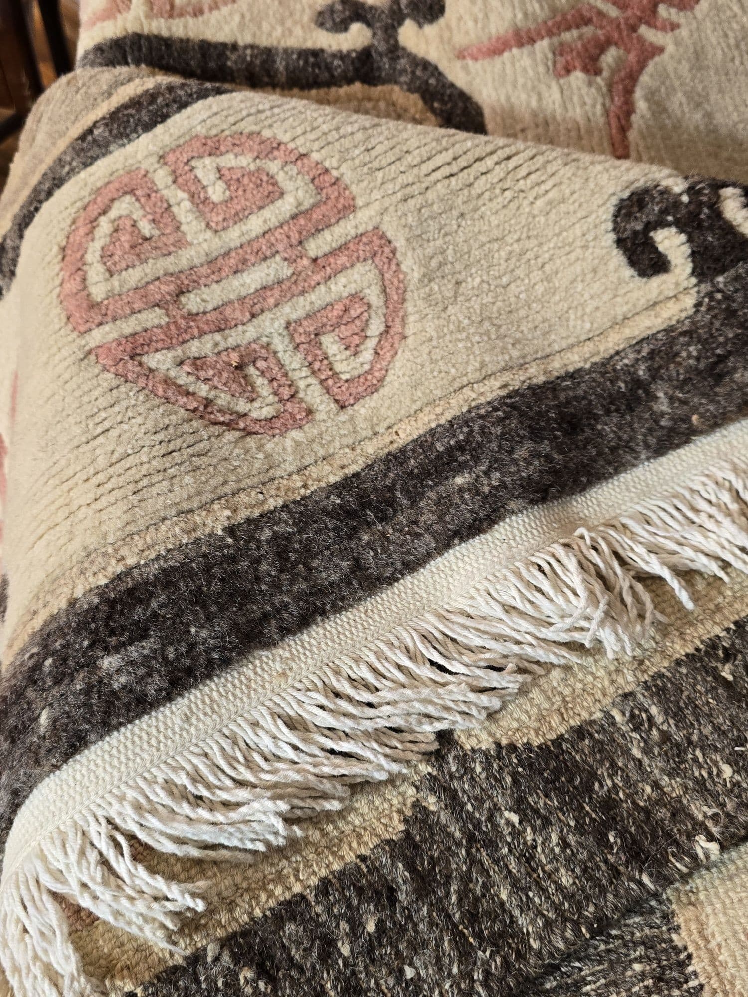 Tibetan Rug Shou, 93x173 cm, beige grey brown pink, wool, Nepal - 395687