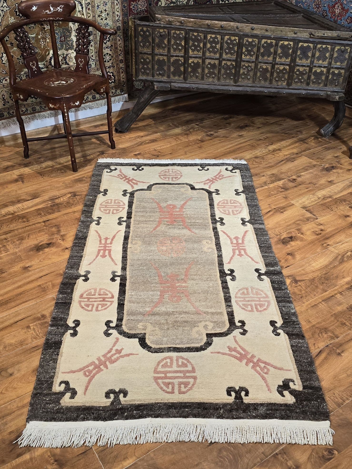 Tibetan Rug Shou, 93x173 cm, beige grey brown pink, wool, Nepal - 395685
