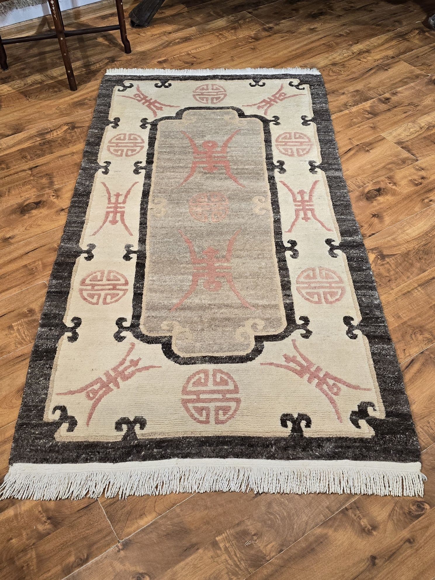 Tibetan Rug Shou, 93x173 cm, beige grey brown pink, wool, Nepal - 395689