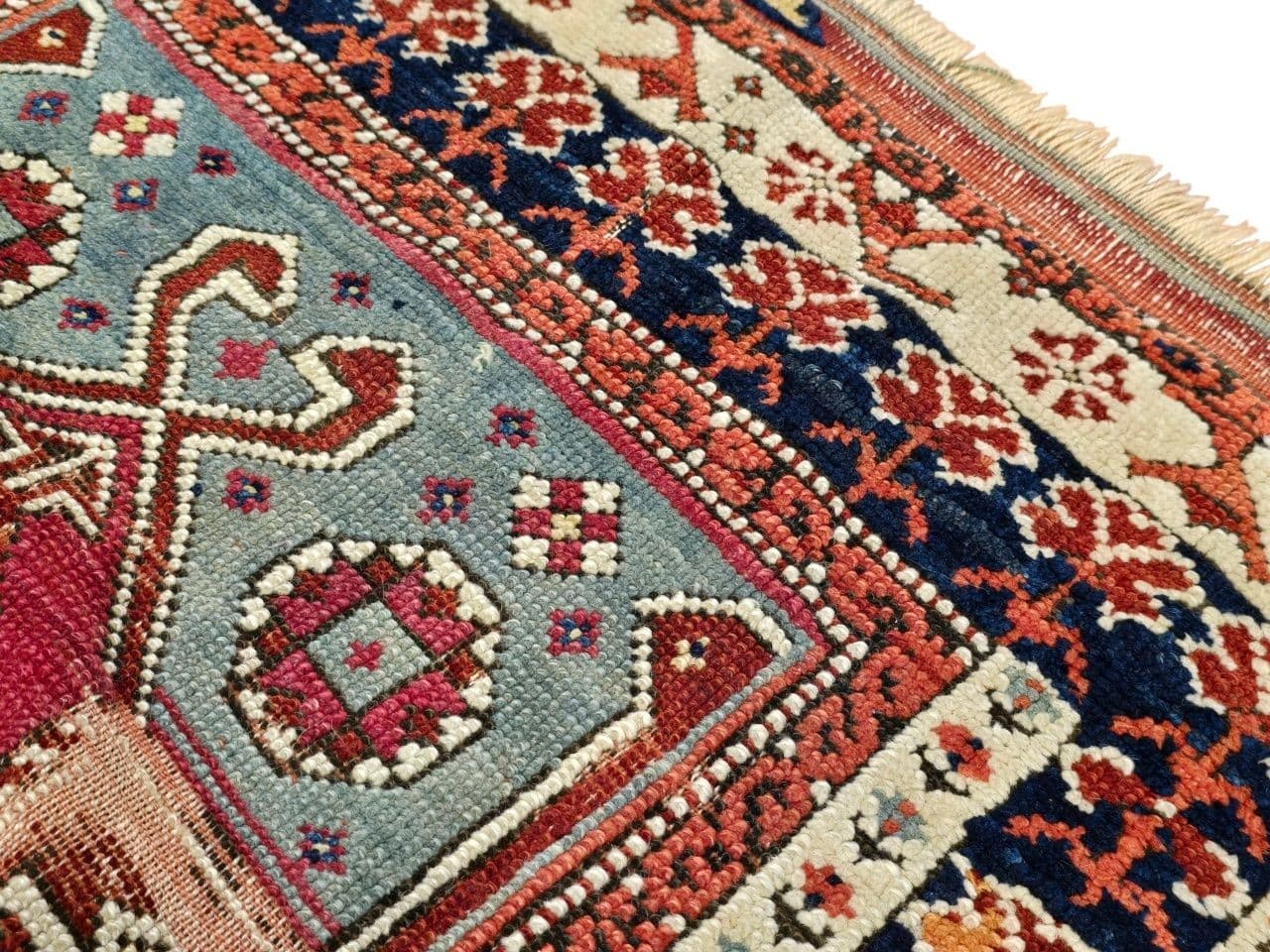 Rug Shirvan 90x120 cm, blue red white, wool, Azerbaijan, 19th c. - 395702