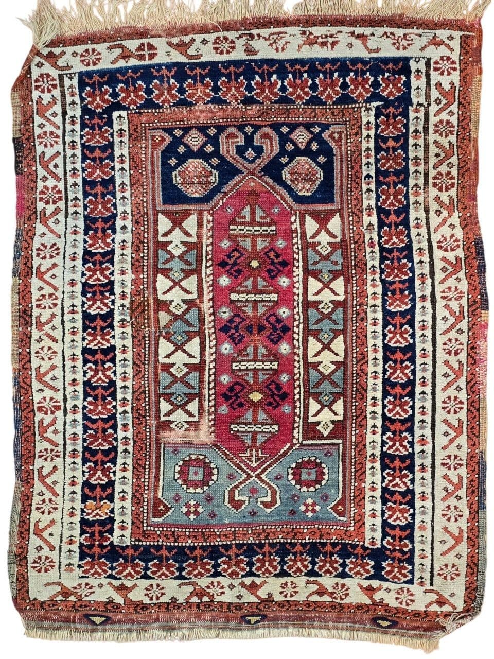 Rug Shirvan 90x120 cm, blue red white, wool, Azerbaijan, 19th c. - 395703
