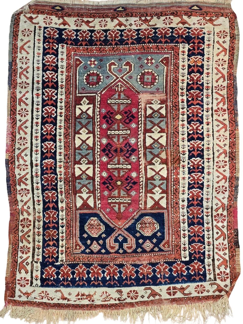 Rug Shirvan 90x120 cm, blue red white, wool, Azerbaijan, 19th c.