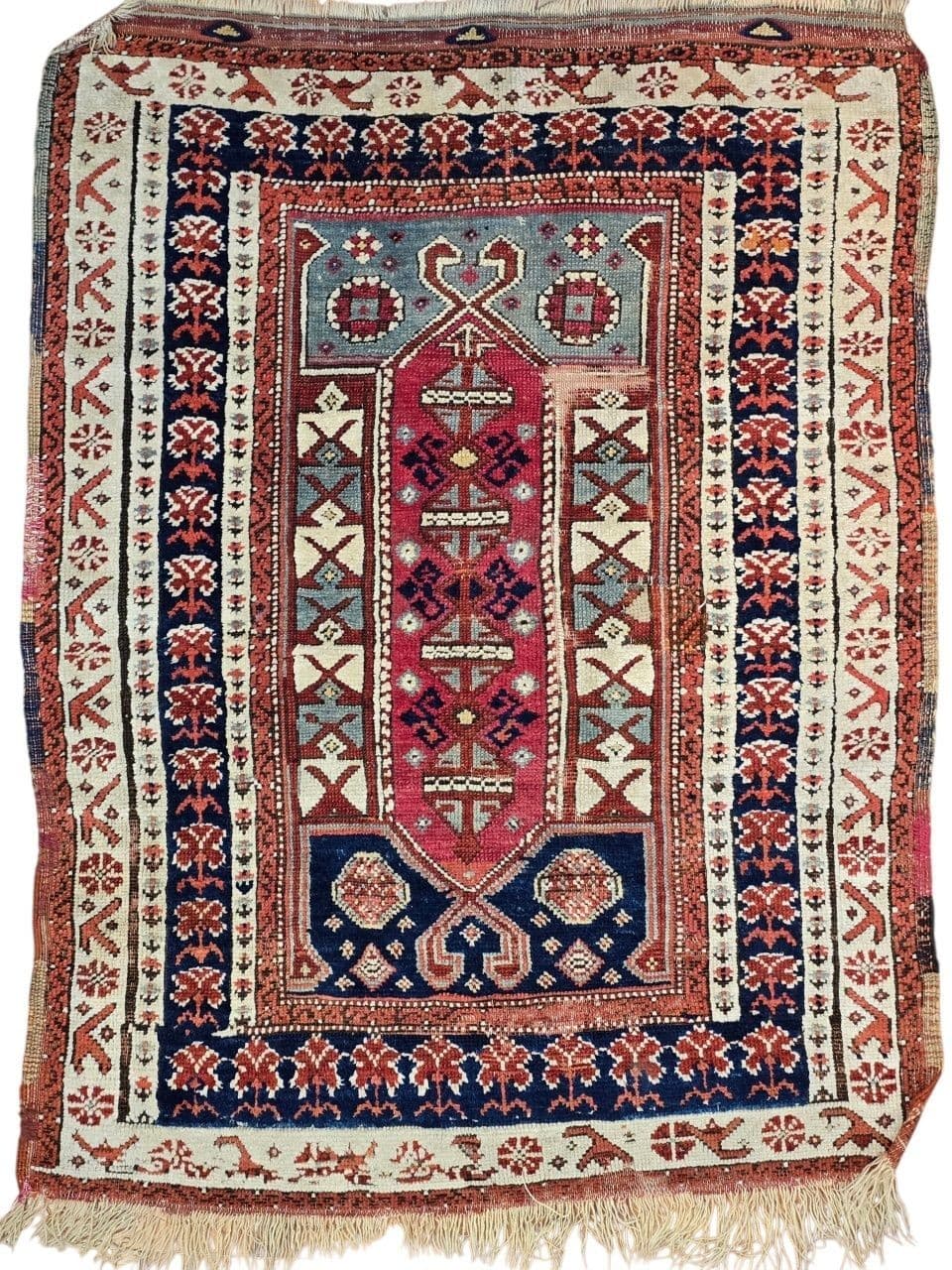 Rug Shirvan 90x120 cm, blue red white, wool, Azerbaijan, 19th c. - 395707