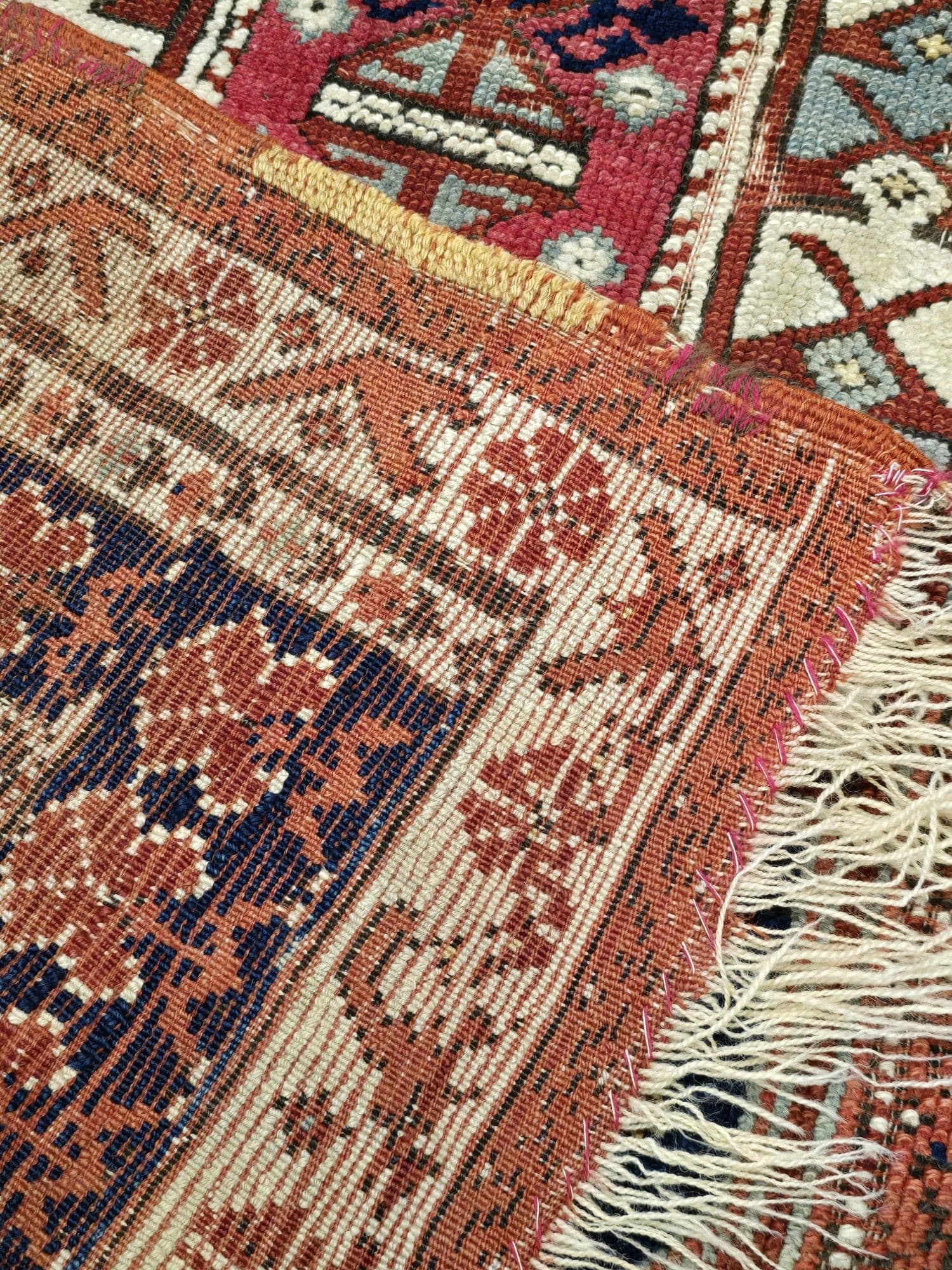 Rug Shirvan 90x120 cm, blue red white, wool, Azerbaijan, 19th c. - 395704