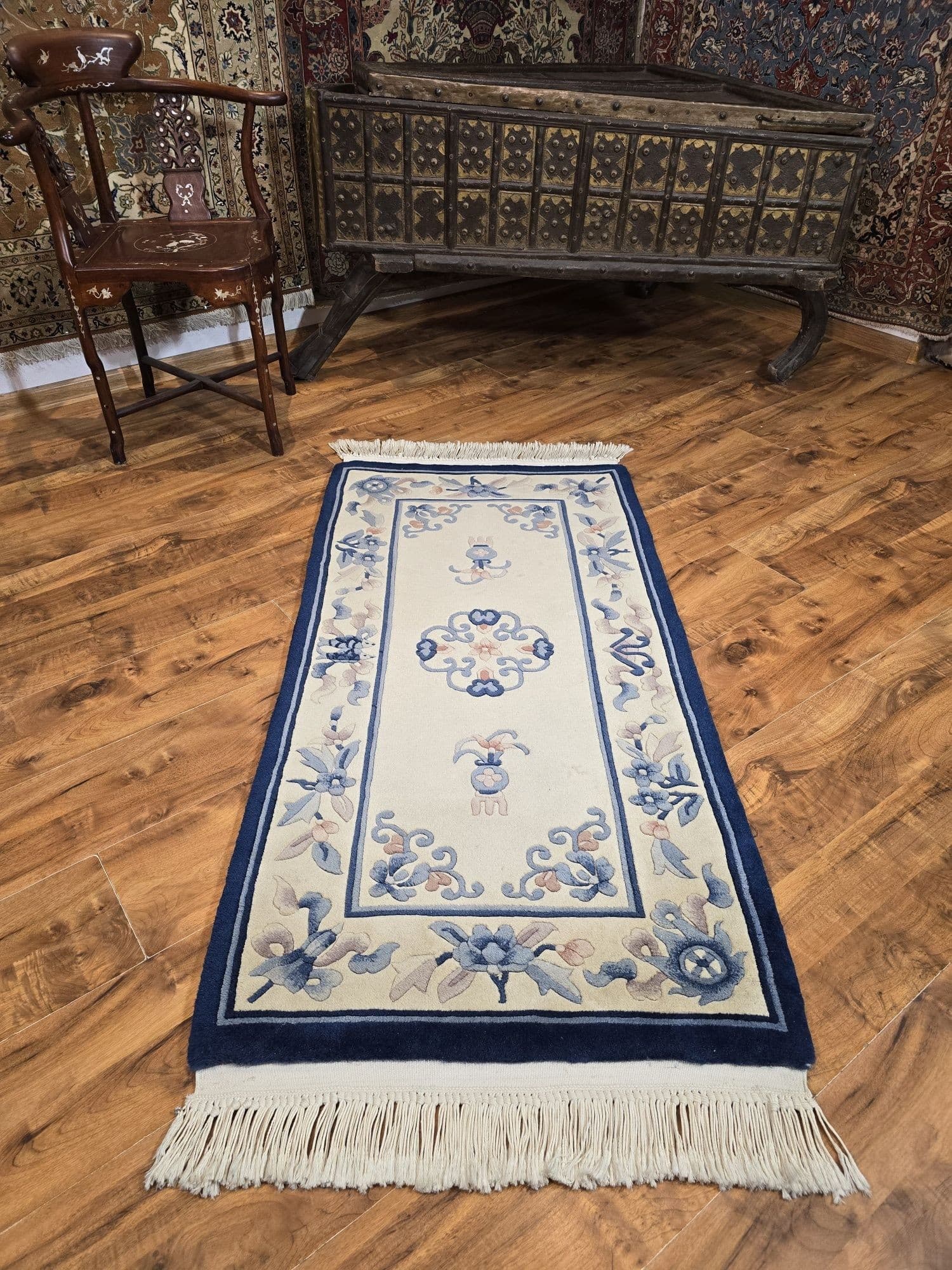 Chinese rug, 70x140 cm, beige, wool, China, early 20th century - 395734